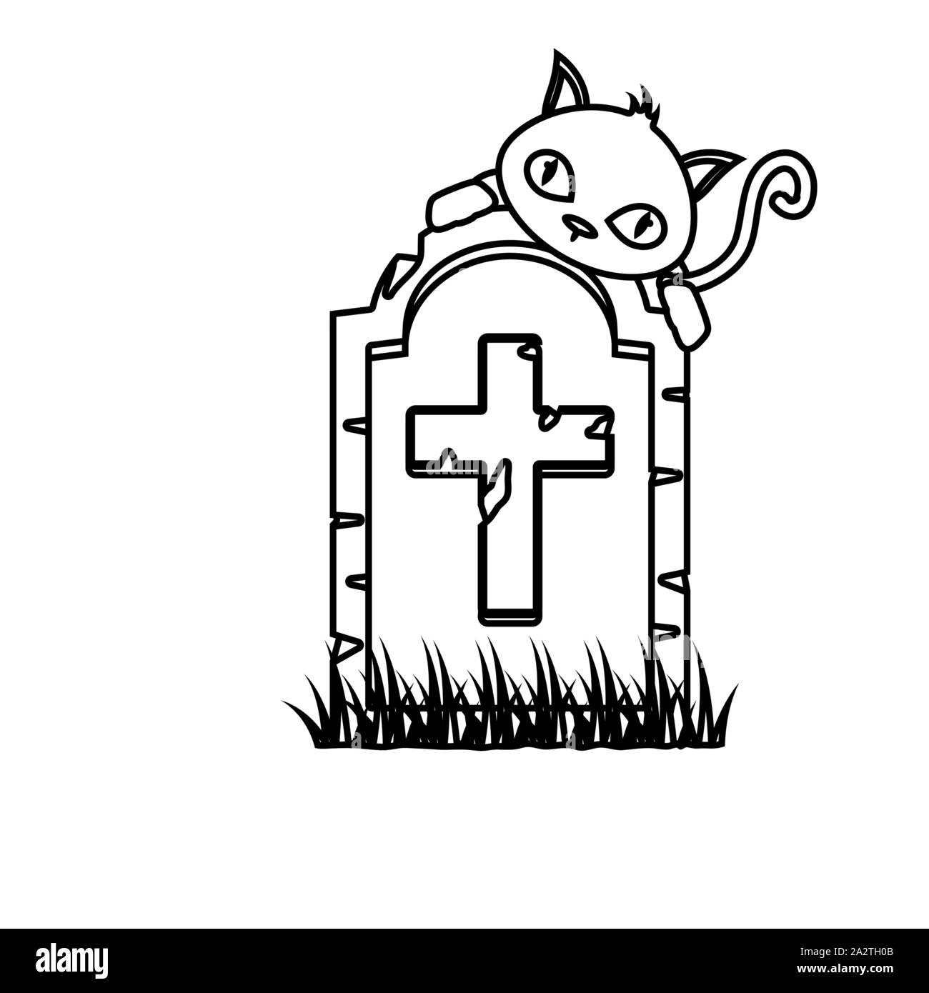 Halloween cat mascotte e cimitero Illustrazione Vettoriale