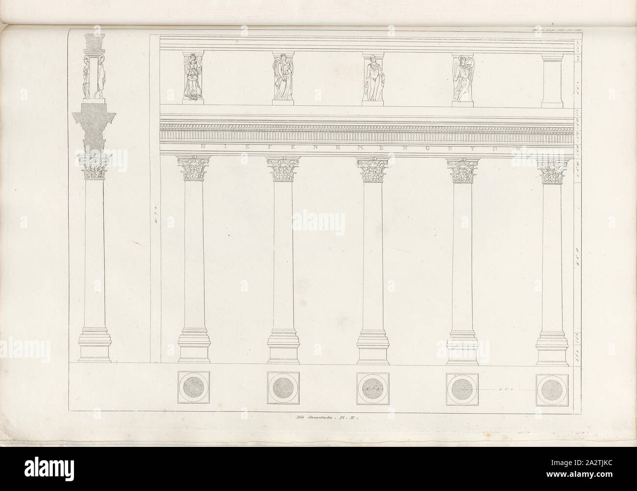 Die Encantada. Pl. II piano di elevazione, e la media di la rovina dell'Agorà di Salonicco, Pl. VIII, Suppl. XIII, 1829, James Stuart, Nicholas Revett: Die Alterthümer zu Athen. Erster Theil. Leipzig und Darmstadt: Verlag von Carl Wilhelm Leske, [1829 Foto Stock