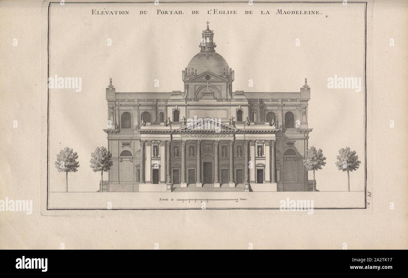 Elevazione del portale della chiesa di Magdeleine, XVIII secolo Madeleine illustrazione, pl. X, dopo p. 128, 1765, Pierre Patte: Monumens érigés en France à la gloire de Louis XV. Parigi: Chez l'auteur: chez Desaint: chez Saillant, 1765 Foto Stock