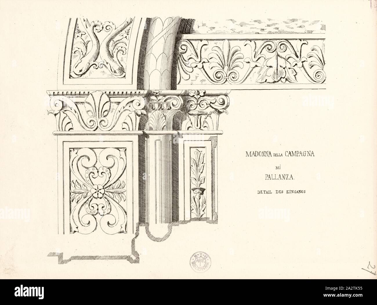 Madonna di campagna di Pallanza. Dettaglio des Eingangs, la porta della Madonna di Campagna chiesa in Verbania, Fig. 29, secondo IX, Julius Stadler, Georg Lasius: Exkursion der Bauschule im Juli 1864: [Tessin]. Zurigo: [s.n.], [1864 Foto Stock