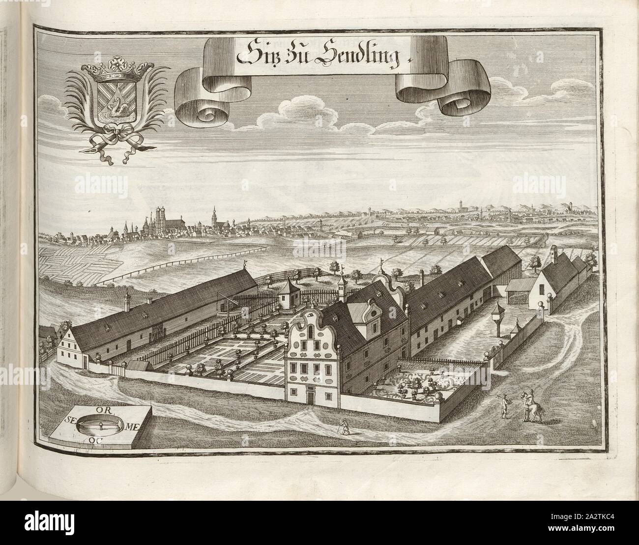 Per Sicz Sendling, buona Sendling di Monaco di Baviera (Germania), Fig. 97, p. 48, Wening, Michael (CANC. et sc.), 1701, Michael Wening: Historico-topographica descriptio. Das ist: Beschreibung, dess Churfürsten- und Hertzogthumbs Ober- und Nidern Bayrn, welches in vier Theil oder Rennt-Aembter, als Oberlands München und Burgkhausen, Underlands aber in Landshuet unnd Straubing abgetheilt ist [...]. Thail 1. München: bey Johann Lucas Straub, gemma: lobl. Landtschafft Buchtruckern, anno M.DCCI. [1701 Foto Stock
