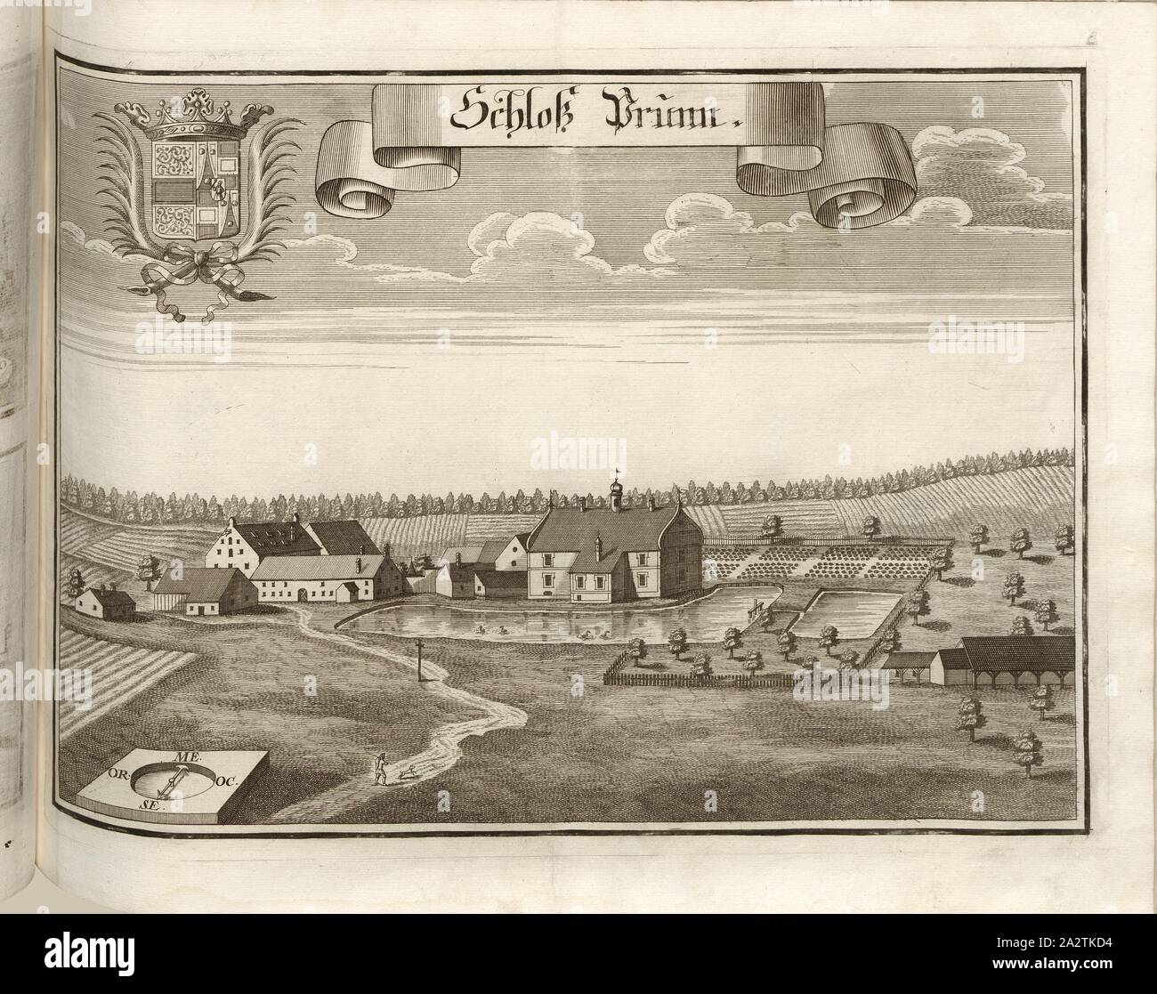 Castello Prunn, palazzo Schoenbrunn in Denkendorf in Baviera (Germania), Fig. 119, p. 64, Wening, Michael (CANC. et sc.), 1701, Michael Wening: Historico-topographica descriptio. Das ist: Beschreibung, dess Churfürsten- und Hertzogthumbs Ober- und Nidern Bayrn, welches in vier Theil oder Rennt-Aembter, als Oberlands München und Burgkhausen, Underlands aber in Landshuet unnd Straubing abgetheilt ist [...]. Thail 1. München: bey Johann Lucas Straub, gemma: lobl. Landtschafft Buchtruckern, anno M.DCCI. [1701 Foto Stock