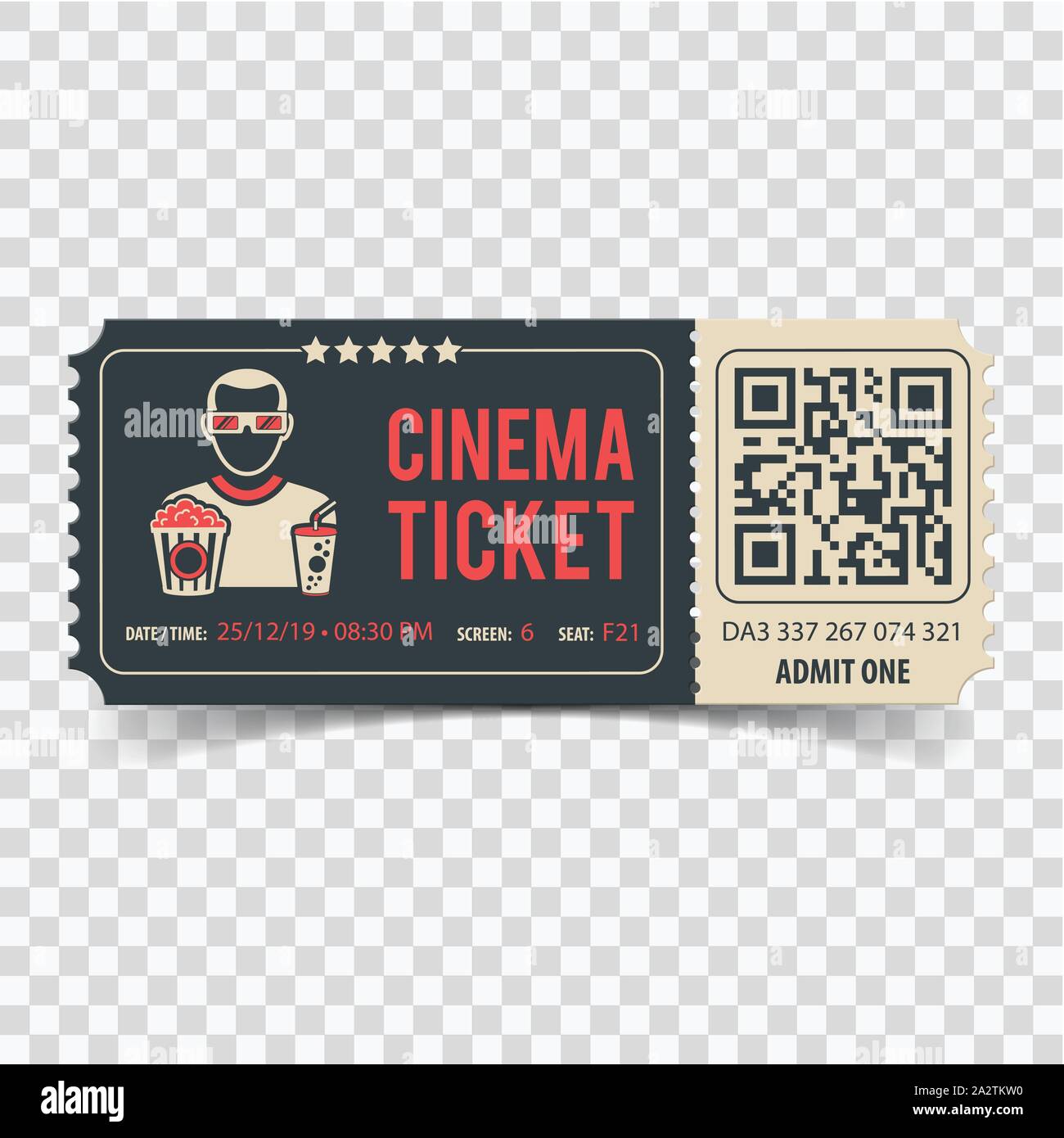Biglietto per il cinema con il codice QR Illustrazione Vettoriale