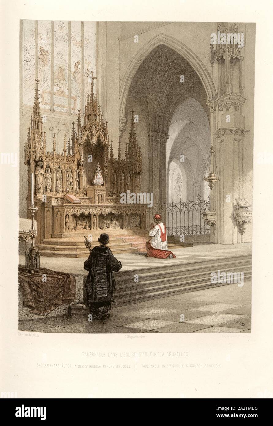 Tabernacolo in S. Chiesa Gudule a Bruxelles, tabernacolo nella cattedrale di San Michele e Santa Gudula a Bruxelles, firmato: F. Stroobant del. Et lith, Muquart éditeur; Imp. Simonau & Toovey, Fig. 3, Stroobant, F. (CANC. et lith.); Simonau et Toovey (imp.); Muquart (éd.), François Stroobant, F. Stappaerts: Le Brabant et les Flandres: monumenti d'architecture et de la scultura. Parigi: Delaroche, Pilon et Comp., [1857 Foto Stock