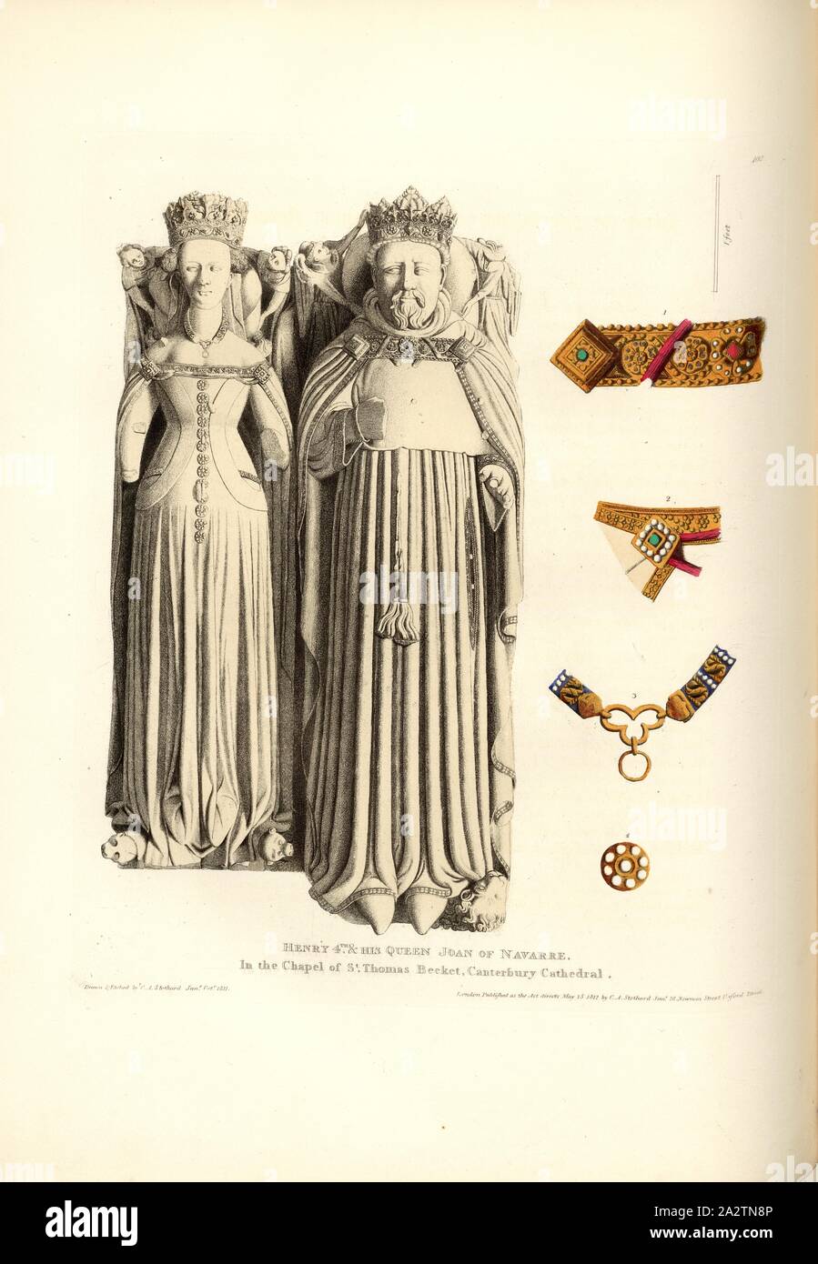 Henry 4., la tomba del re Enrico IV e sua moglie Johanna di Navarra nella Cattedrale di Canterbury, firmato: disegnato e inciso da C.A. Stothard Jun, pubblicato da C.A. Stothard Jun, Fig. 114, 102, secondo p. 78, Stothard, Charles Alfred Jun. (disegnata, attaccato e publ.), Charles Alfred Stothard, Alfred John Kempe: la monumentale effigi di Gran Bretagna: selezionato dal nostro cattedrali e chiese, allo scopo di riunire e preservare il corretto rappresentazioni delle migliori illustrazioni storico extant, dalla conquista normanna al regno di Enrico VIII: dedicata da il permesso per il Foto Stock