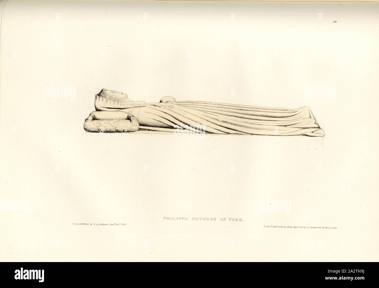 Philippa duchessa di York, tomba di Philippa de Mohun presso Westminster Abbey, firmato: disegnato e inciso da C.A. Stothard Jun, pubblicato da C.A. Stothard Jun, Fig. 130, 118, dopo p. 88, Stothard, Charles Alfred Jun. (disegnata, attaccato e publ.), Charles Alfred Stothard, Alfred John Kempe: la monumentale effigi di Gran Bretagna: selezionato dal nostro cattedrali e chiese, allo scopo di riunire e preservare il corretto rappresentazioni delle migliori illustrazioni storico extant, dalla conquista normanna al regno di Enrico VIII: dedicata da il permesso al principe reggente. Londra Foto Stock