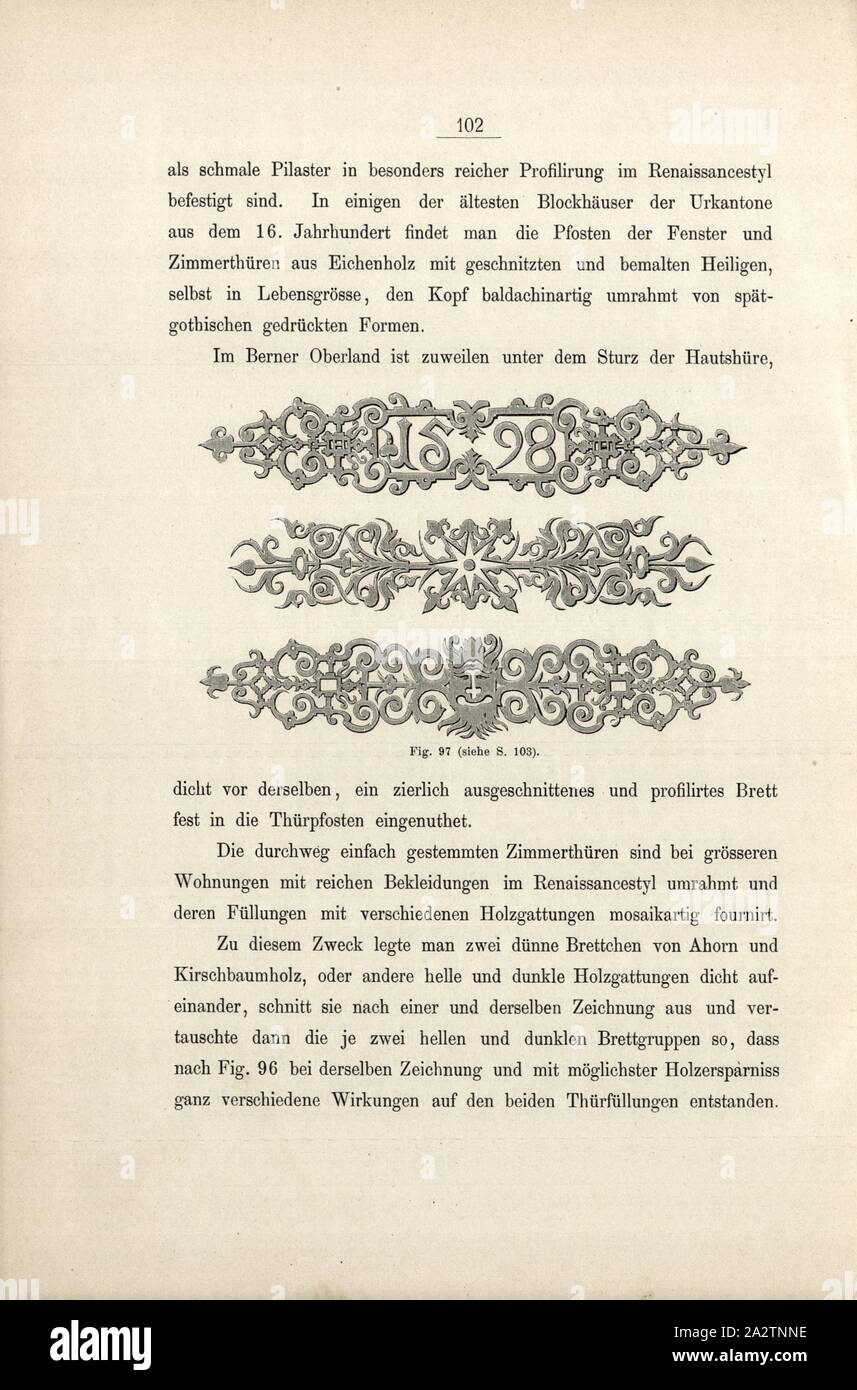 Holmesmosaic, legno mosaico di una scatola a parete a Überlingen, Fig. 97, p. 102, 1885, Ernst Gladbach: Die Holz-Architectur der Schweiz, 2. Aufl. Zurigo e Lipsia: Orell Füssli, 1885 Foto Stock