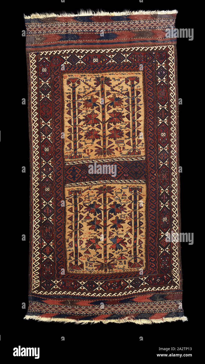 Mat (sofreh), Baluchi persone, circa 1875, lana, 31 x 62 in., 78,7 x 157,5 cm., tessile e della moda arte Foto Stock