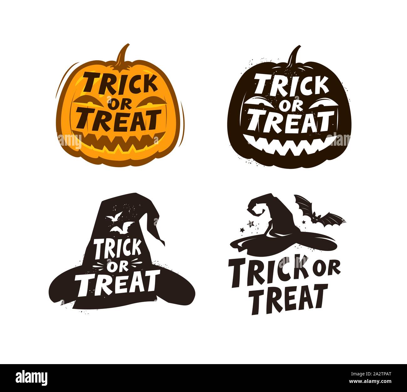 Set di etichette Halloween. Illustrazione del vettore trick o trat Illustrazione Vettoriale