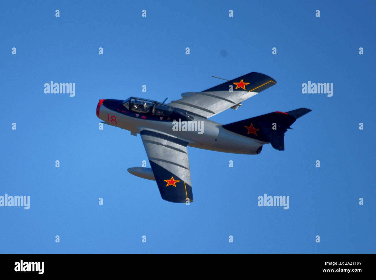 MIG 15 2 posti guerra fredda combattente russo jet Foto Stock