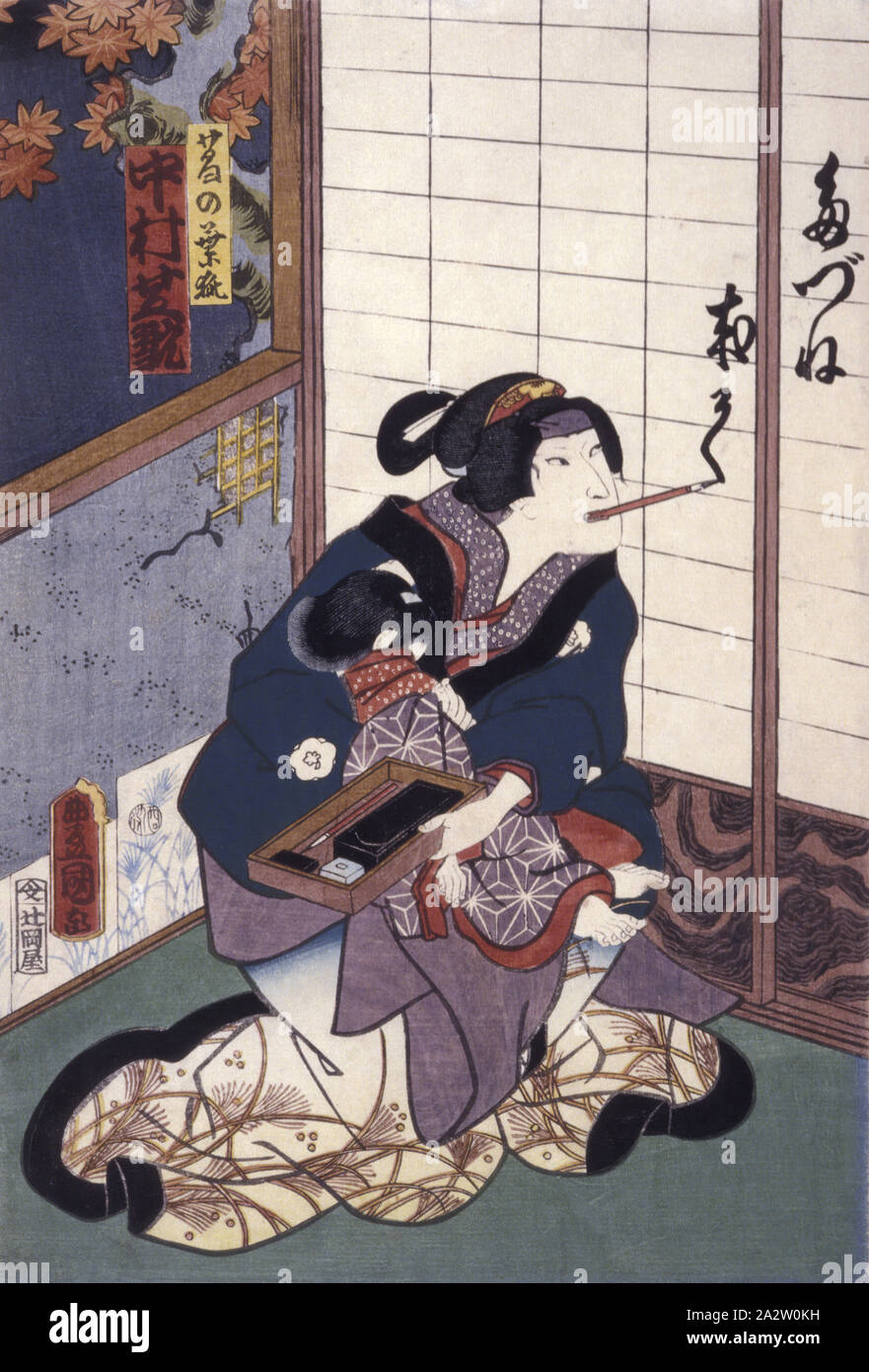 Nakamura Shikan nel ruolo della volpe Kuzunoha (Kuzunoha kitsune), Utagawa Kunisada 歌川国貞 (giapponese, 1786-1864), 1861, 9° mese, inchiostro su carta, colore woodblock stampa, 14-1/8 x 9-5/8 in., firmato: Toyokuni ga (nel cartiglio toshidama), Arte Asiatica Foto Stock