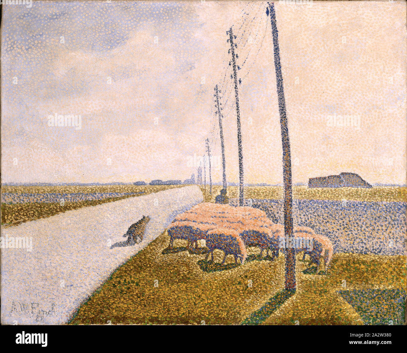 La Strada di Nieuport, Alfred William Finch (belga, 1854-1930), 1888, olio su tela, 21-3/8 x 26-3/8 in. (Tela) 28-3/4 x 34 x 1-5/8 in. (Incorniciato), firmato e datato in basso a sinistra: A.W. Finch, 88, Europeo la pittura e la scultura 1800-1945 Foto Stock