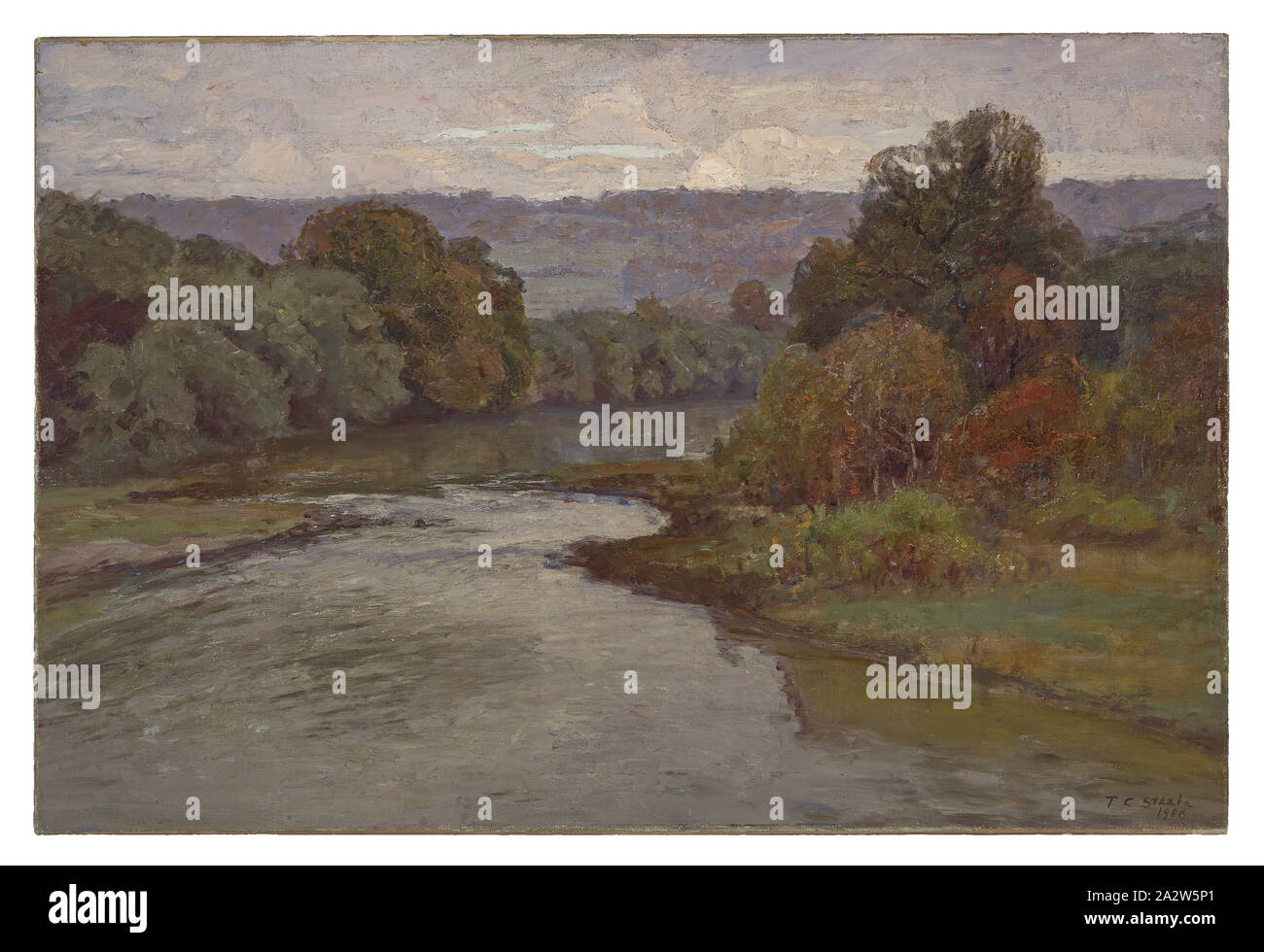 Il fiume, Theodore Clemente Steele (American, 1847-1926), 1906, olio su tela, 30-1/4 x 45-1/8 in. (Tela), firmato e datato in basso a destra: T C Steele, 1906, American la pittura e la scultura al 1945 Foto Stock