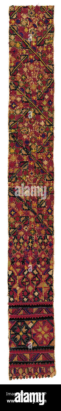 Estremità della cinghia, Marocchina, seta ricamato sul cotone, immissione 32-1/5 x 4 in., tessile e della moda arte Foto Stock