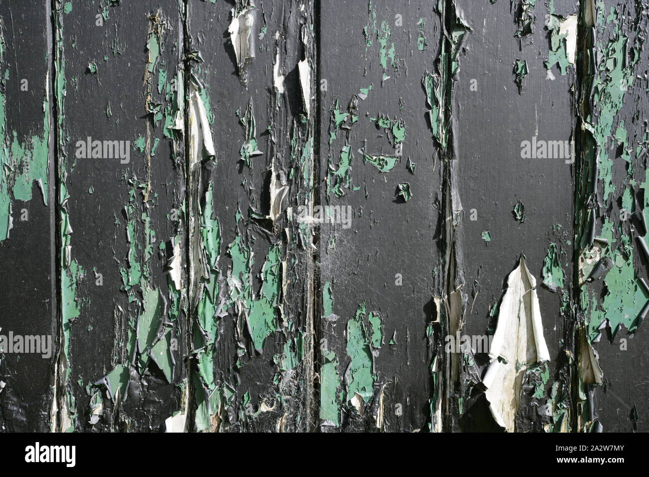 Meteo usurato esterno porta in legno con vernice di pelatura Foto Stock
