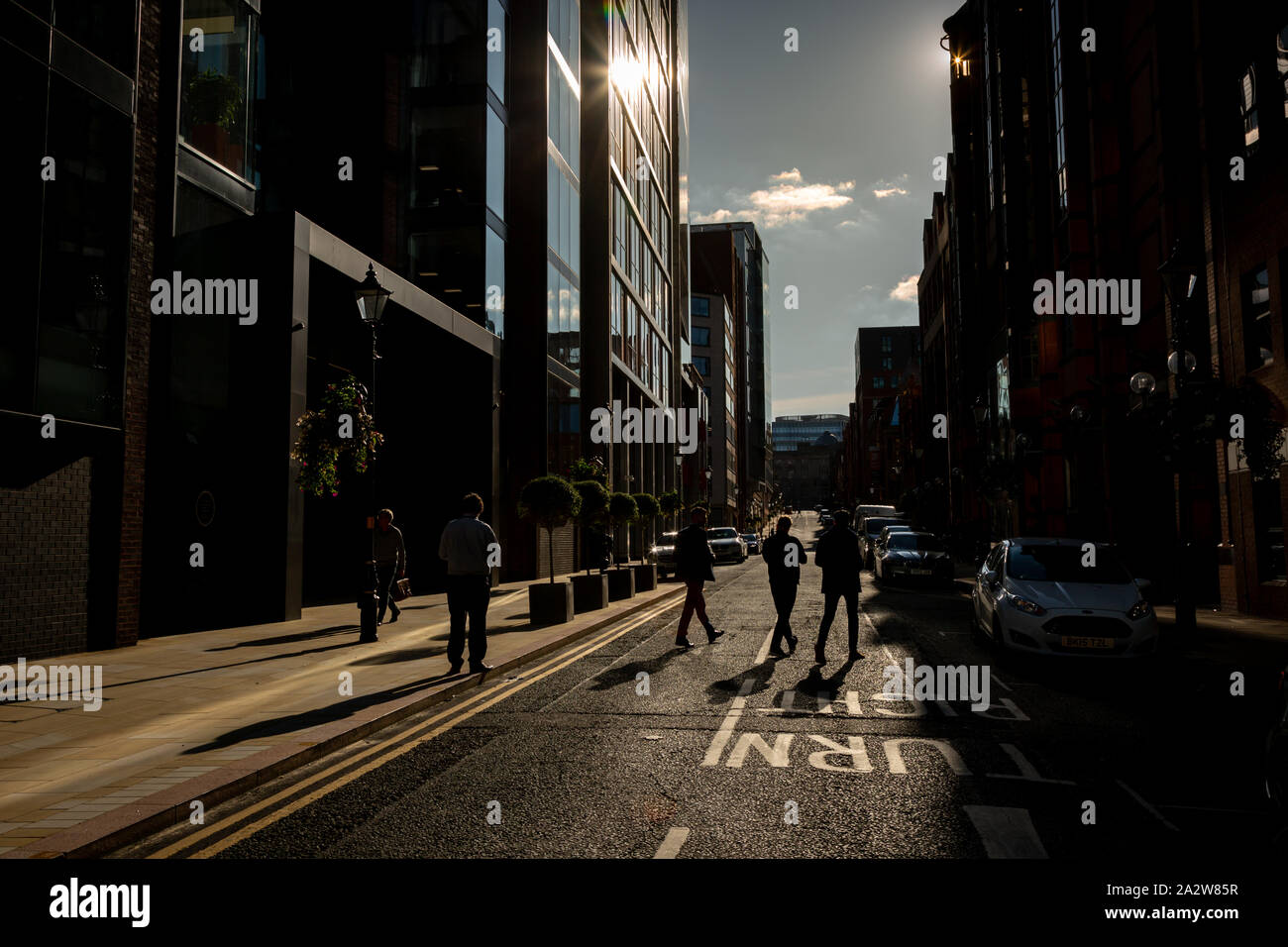 Bassa sunshine Cornwall Street, Birmingham City Centre, Regno Unito Foto Stock