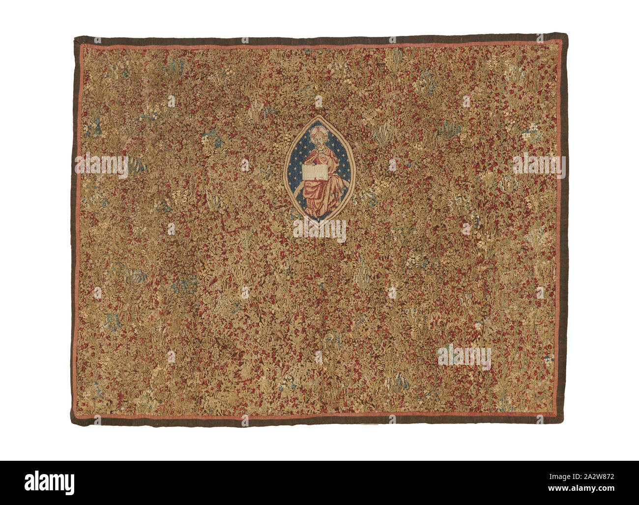 Fleurs Mille arazzo con medaglione di Cristo, del XV secolo, lana, 50 x 64-1/2 in., tessile e della moda arte Foto Stock