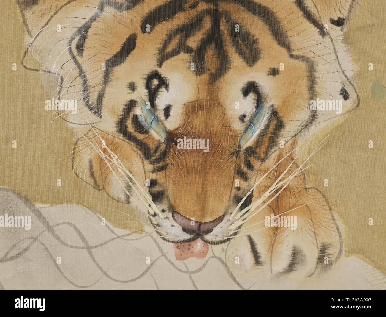 Tiger, Nishimura Goun (giapponese, 1877-1938), Meiji, 1877-1938, inchiostro a colori e oro su seta, 50-3/4 x 16-1/2 in. (Immagine) 84-1/2 x 24 in. (Generale), firmato: Goun Guarnizione: Goun, Arte Asiatica Foto Stock