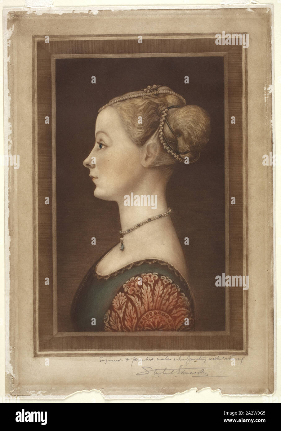 Ritratto di una dama, Samuel Arlent Edwards (American, 1861-1935), dopo di Piero della Francesca, inchiostro su carta, 13-1/4 x 9 in. (Immagine) 16-1/4 x 11-1/4 in. (Foglio Foto Stock