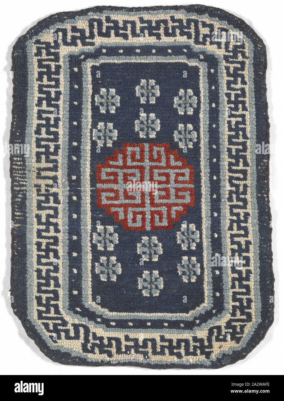 Tappeto a sella, secolo XIX, lana, cotone, 29-1/2 x 21-1/2 in., tessile e della moda arte Foto Stock