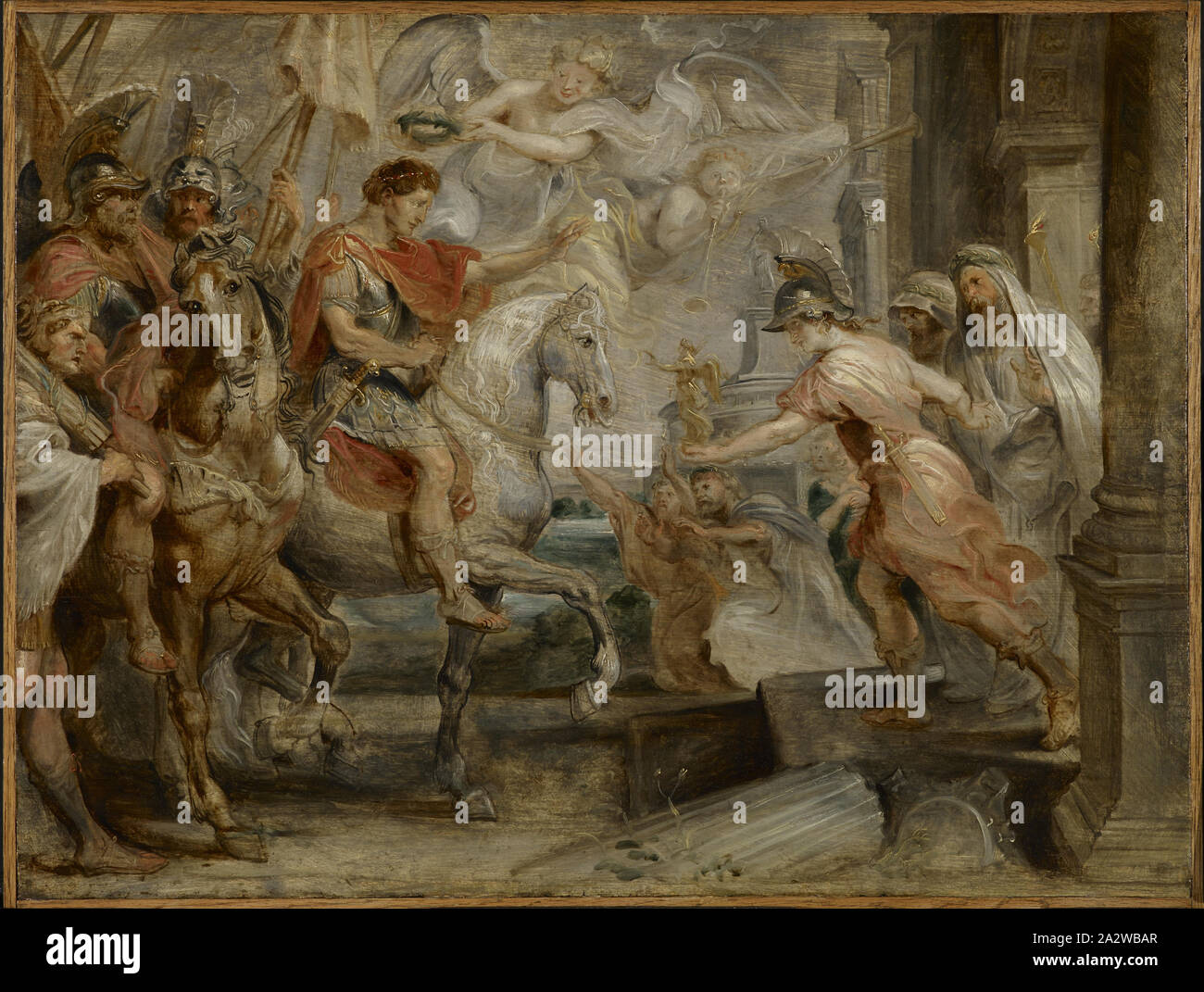 Entrata trionfale di Costantino a Roma, Peter Paul Rubens (fiammingo, 1577-1640), circa 1621, olio su pannello, 19 x 25-1/2 in. (Pannello) circa 28-1/2 x 34 x 3-1/4 in. (Incorniciato), unione di pittura e scultura prima del 1800 Foto Stock