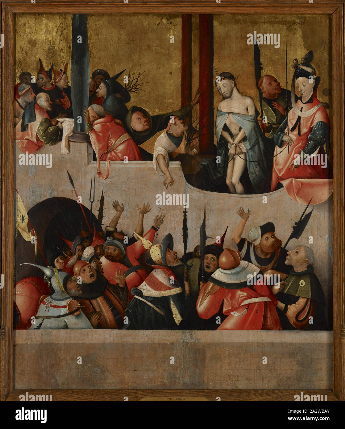 Ecce Homo, officina di Hieronymus Bosch (Netherlandish, 1450-1516), circa 1510, olio e foglia oro su legno, 24 x 20-1/2 in. 31-5/8 x 28 in. (Incorniciato), unione di pittura e scultura prima del 1800 Foto Stock