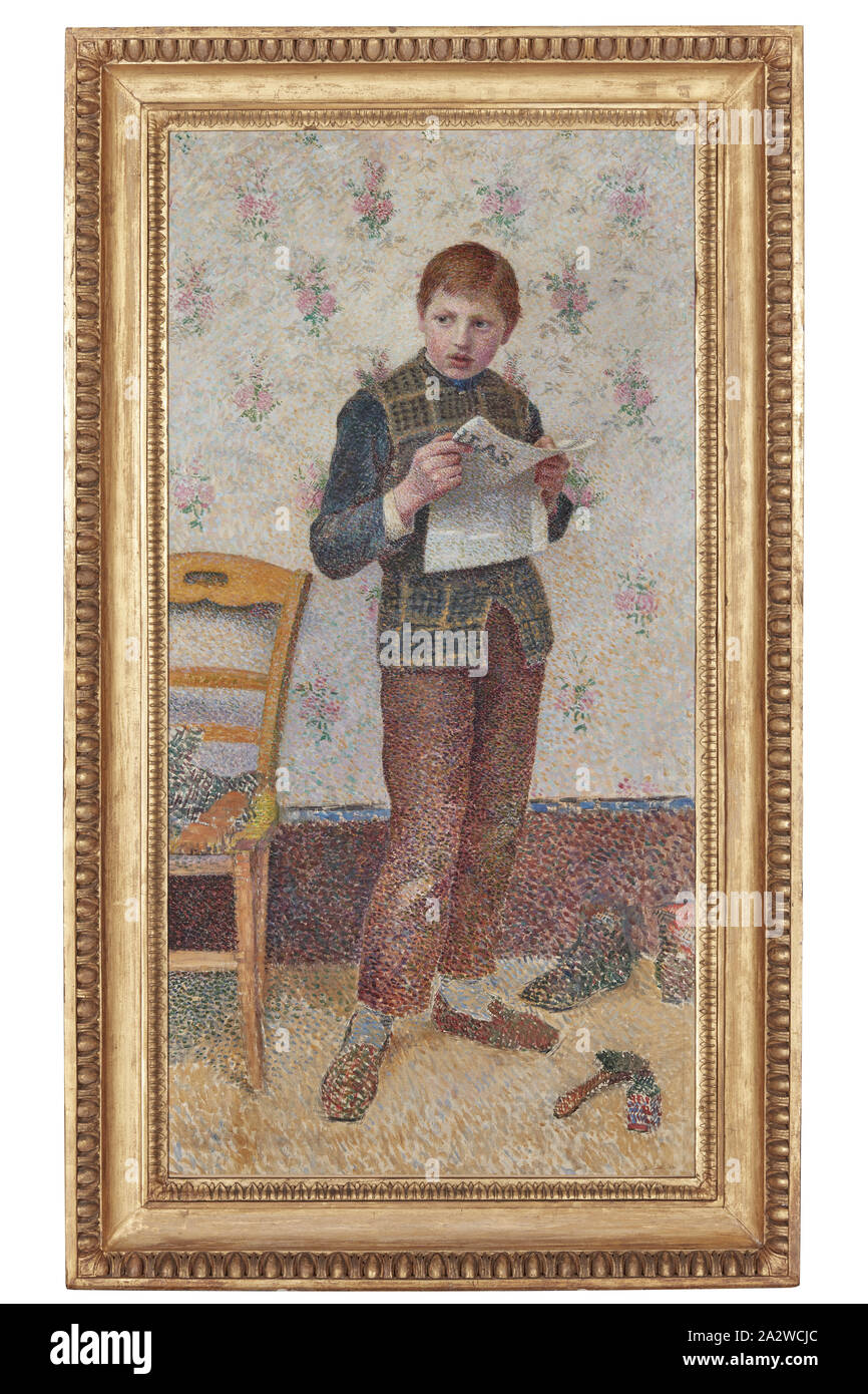 Il Boot lucidatrice, Henri Delavallée (Francese, 1862-1943), 1890, olio su tela, 62-5/8 x 31-7/8 in. (Tela) 74-3/4 x 43-1/2 x 4-3/4 in. (Incorniciato), firmato e datato in basso a destra: H. Delavallée 1890, Europeo la pittura e la scultura 1800-1945 Foto Stock