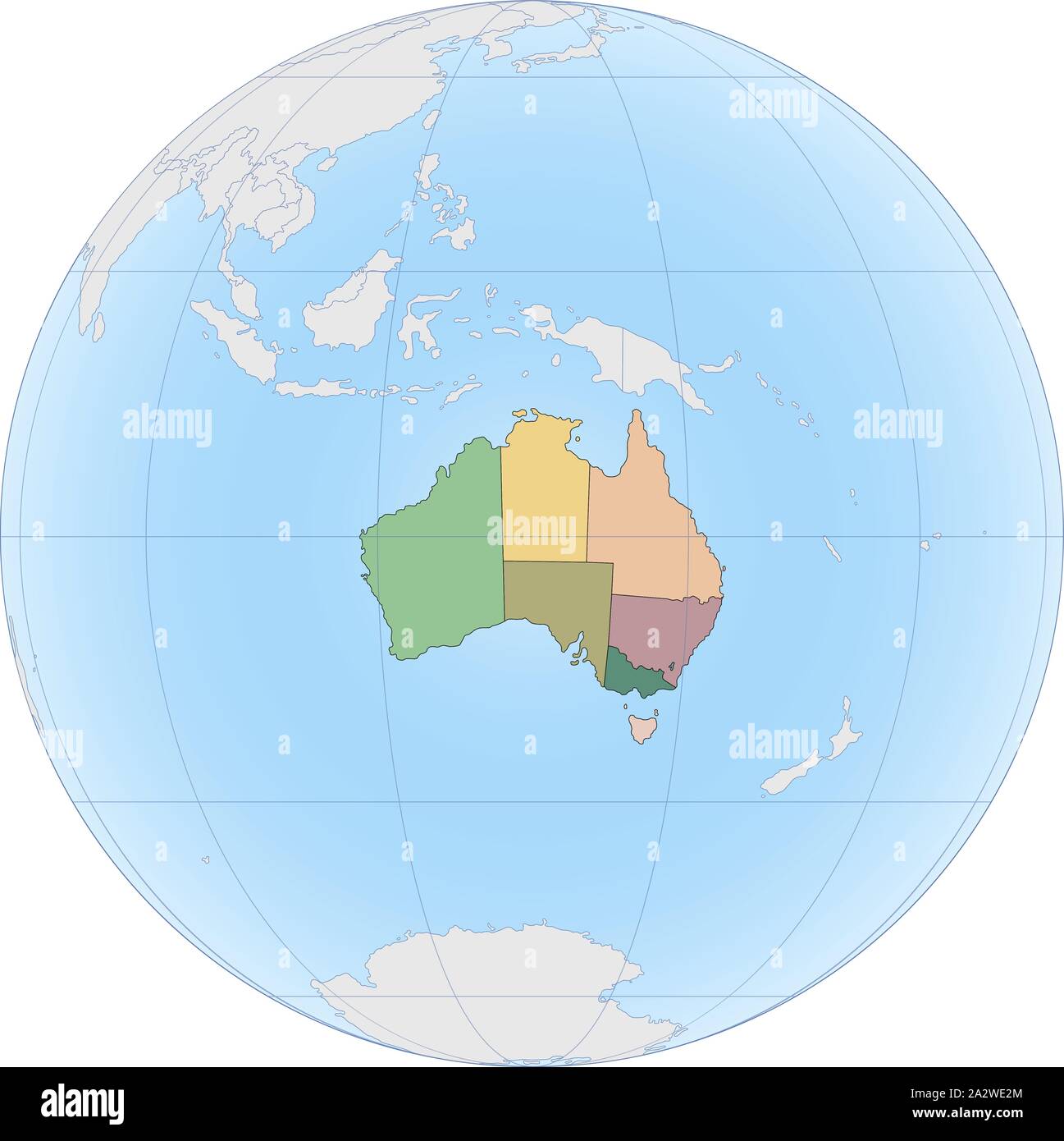 Mappa topografica dell'Australia sul globo Illustrazione Vettoriale