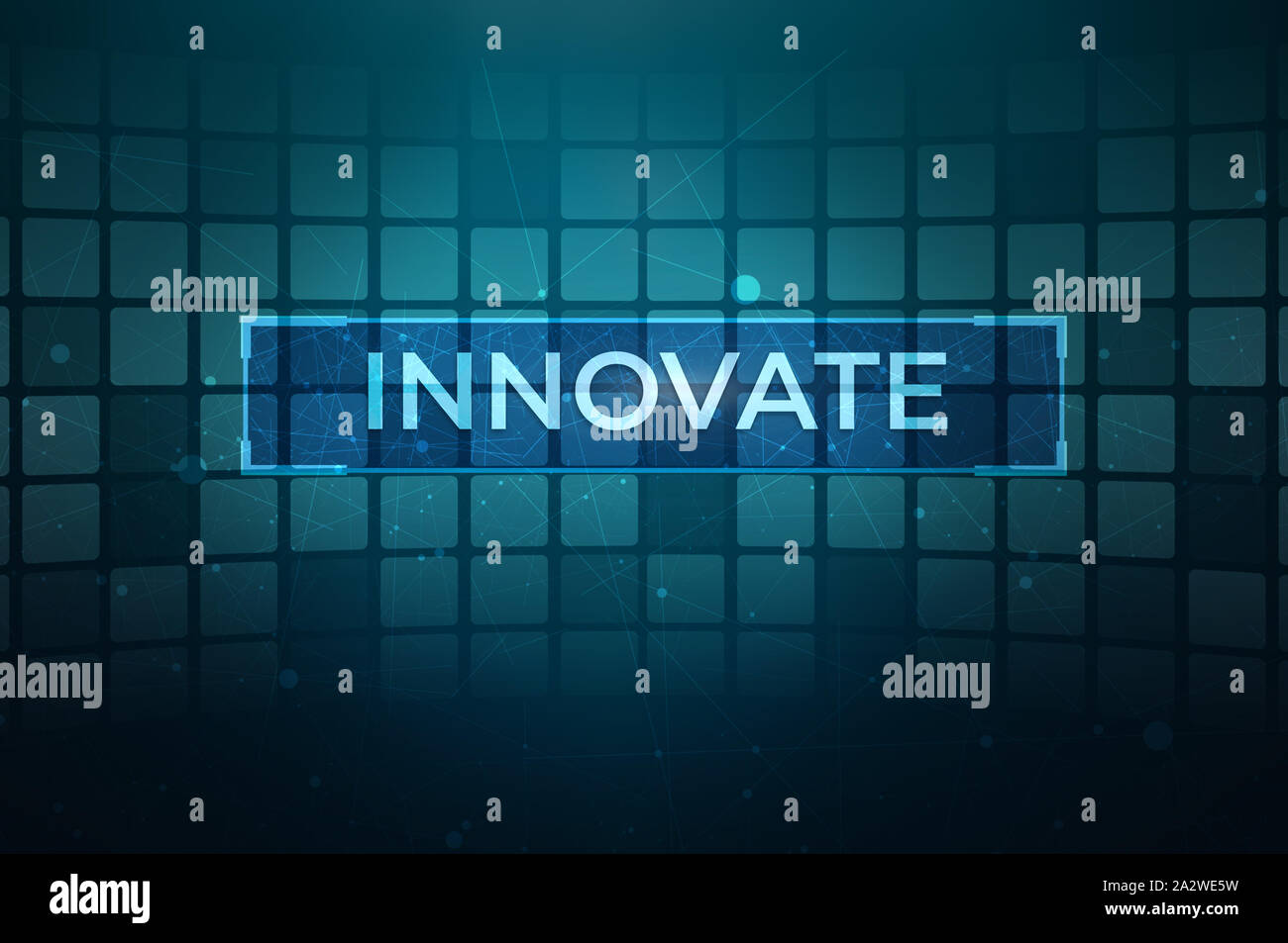 Innovare il testo di visualizzazione di insegna su un avveniristico sfondo astratto. Foto Stock