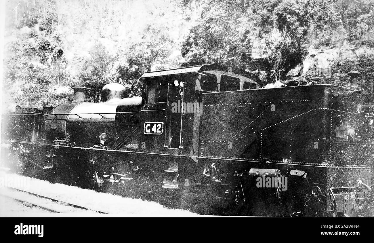 Negativo - Victoria, circa 1945, G-classe tipo Garratt 2-6-0-0-6-2 locomotiva a vapore No.42. Questa locomotiva fu costruita da Beyer, Peacock & Co., in Inghilterra nel 1926. Si viaggia su una linea ferroviaria attraverso un territorio densamente vegetò area Foto Stock
