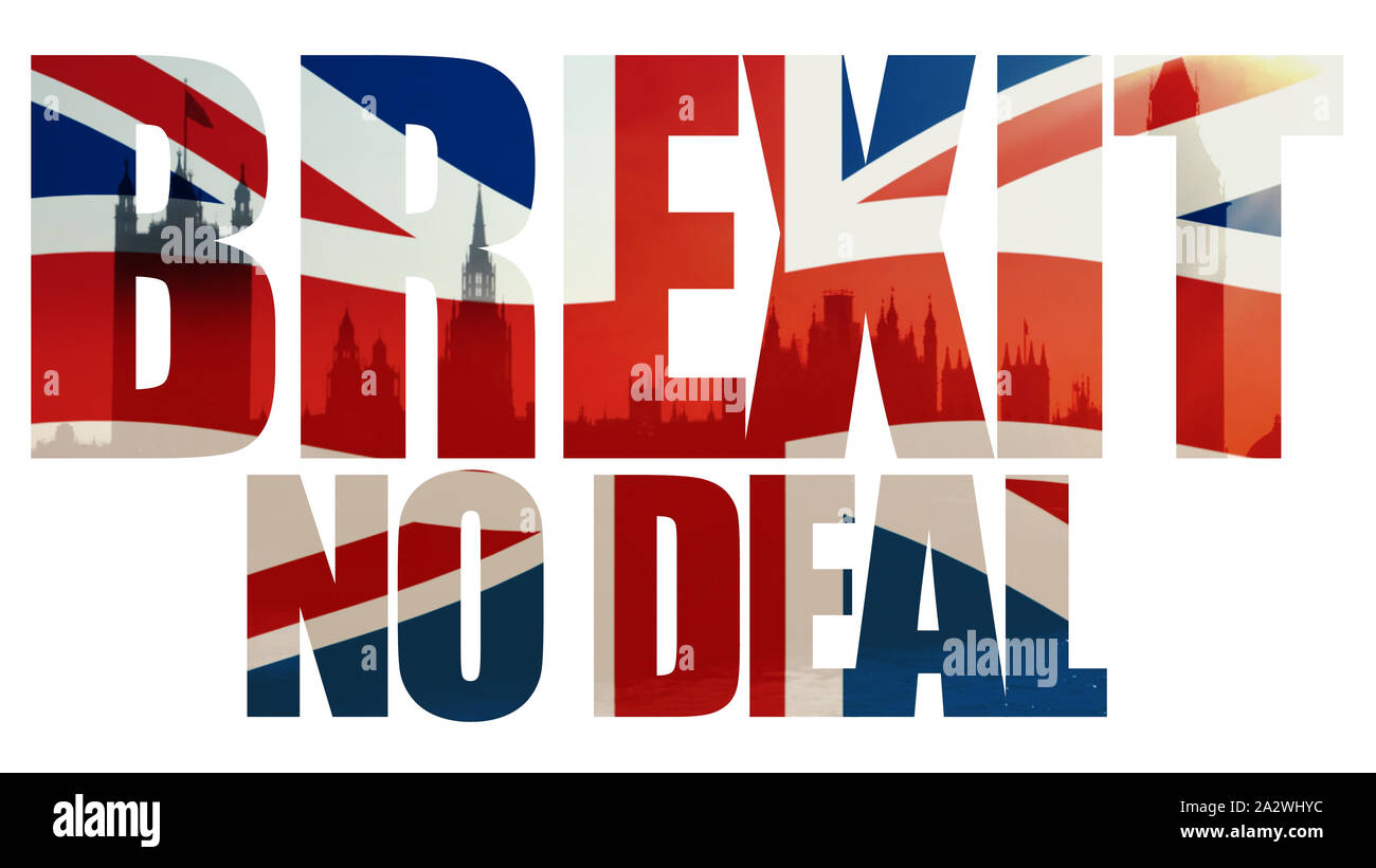 Brexit, nessun titolo trattativa con union jack flag e le case del parlamento. Foto Stock