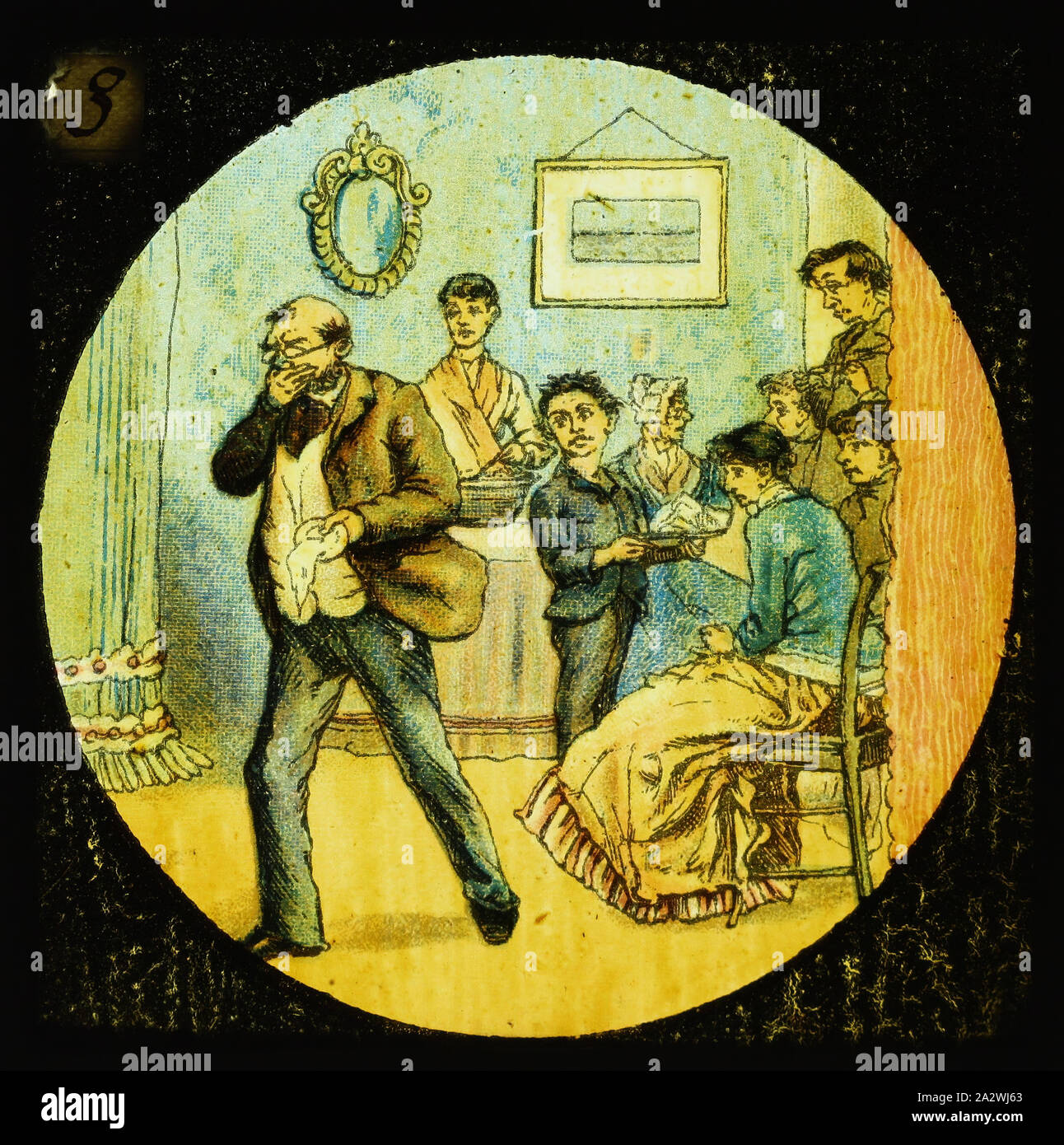 Lantern Slide - 'Mischievous Tommy', n. 3, 1860-1900, con il numero 3 in una serie di dodici lantern slide raffigurante la storia per bambini intitolato "ischievous Tommy'. Questo set di lantern slide fanno parte della collezione di Francesco di pre-apparecchiatura cinematografica e ephemera australiane e governi vittoriano nel 1975. il co-fondatore di Foto Stock