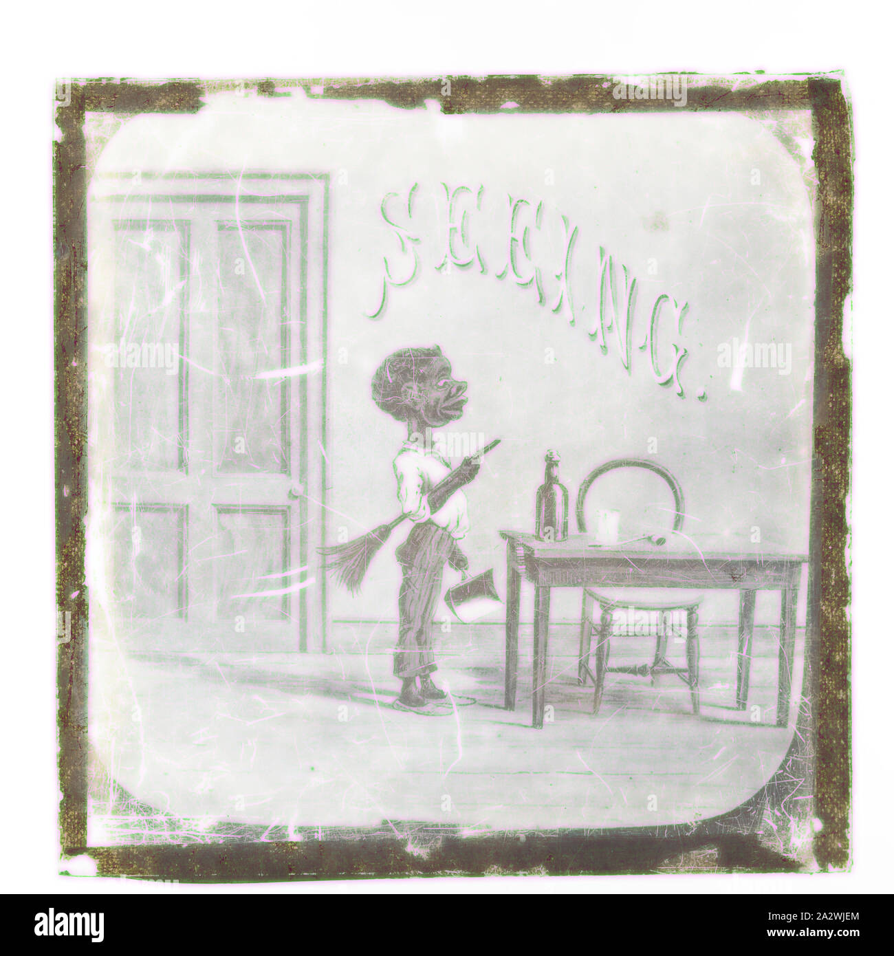 Lantern Slide - 'Seeing', 1900-1950, uno di una serie di inizio del XX secolo la narrazione lantern slide. pre-apparecchiatura cinematografica e ephemera australiane e governi vittoriano nel 1975. co-fondatore del Museo dell'immagine in movimento in Londra Foto Stock