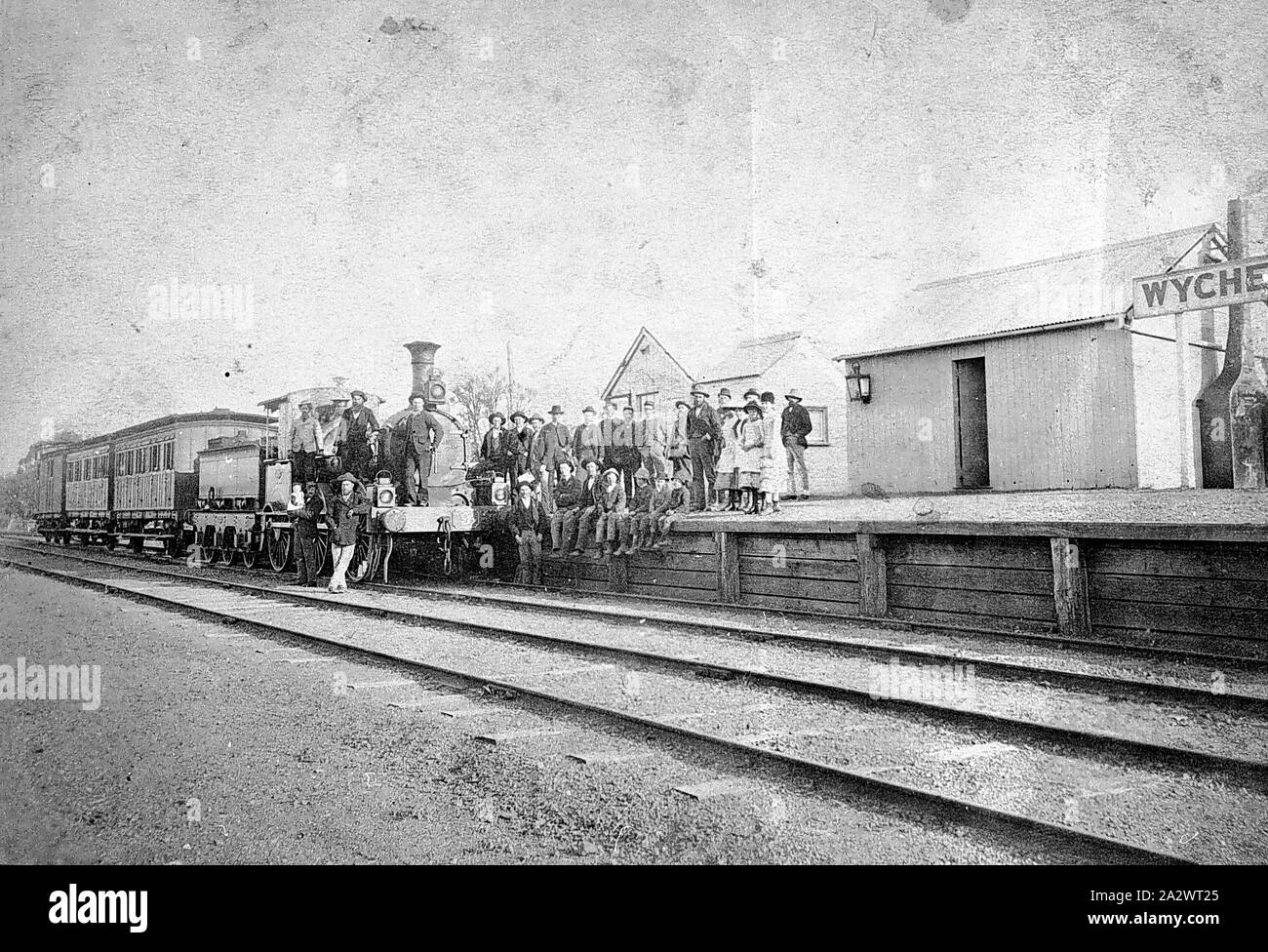 Negativo - Wychitella, Victoria, 1892, Apertura alla stazione ferroviaria di Wychitella Foto Stock