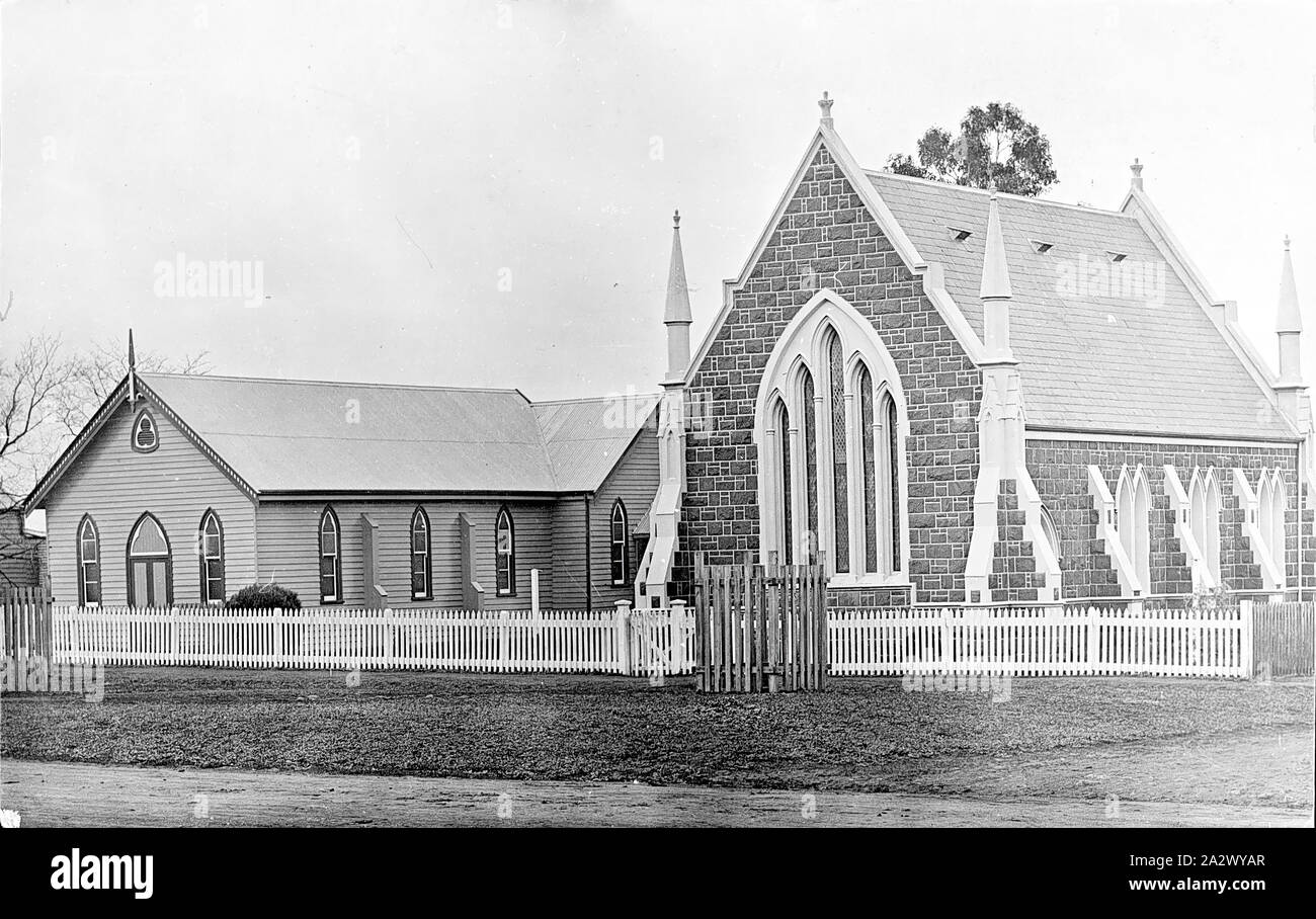 Negativo - Mortlake, Victoria, risalente al 1910, la Chiesa Metodista di Mortlake Foto Stock