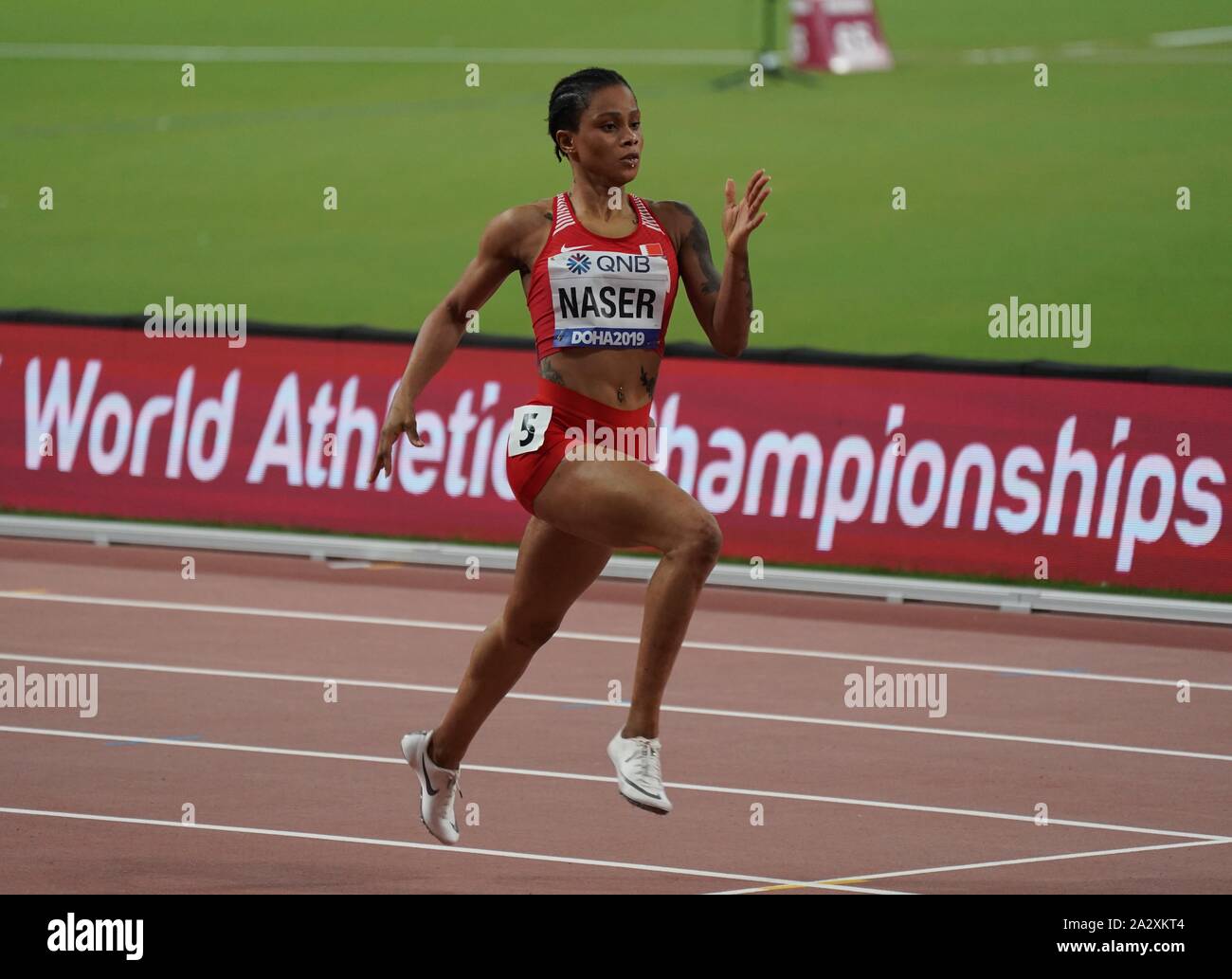 Doha in Qatar. 3° Ott, 2019. Salwa Eid Naser del Bahrain compete durante la donna 400 metro finale al 2019 IAAF mondiale di atletica a Doha, in Qatar, Ottobre 3, 2019. Credito: Xu Suhui/Xinhua/Alamy Live News Foto Stock