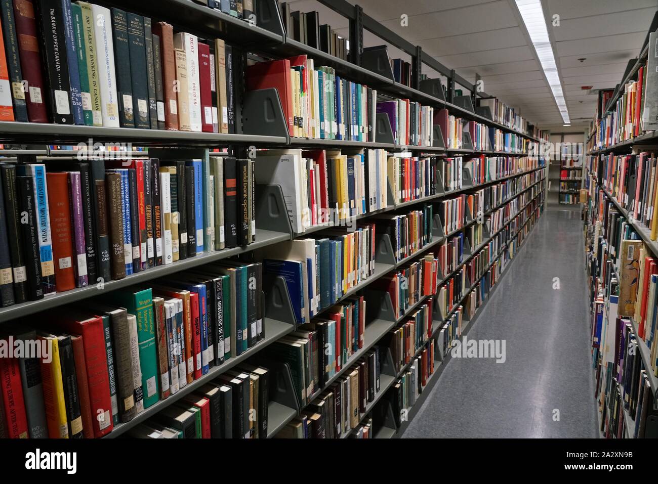 TORONTO - Settembre 2019: molte risorse di apprendimento sono ora on-line, ma università ancora mantenere grandi volumi di libri stampati. Foto Stock