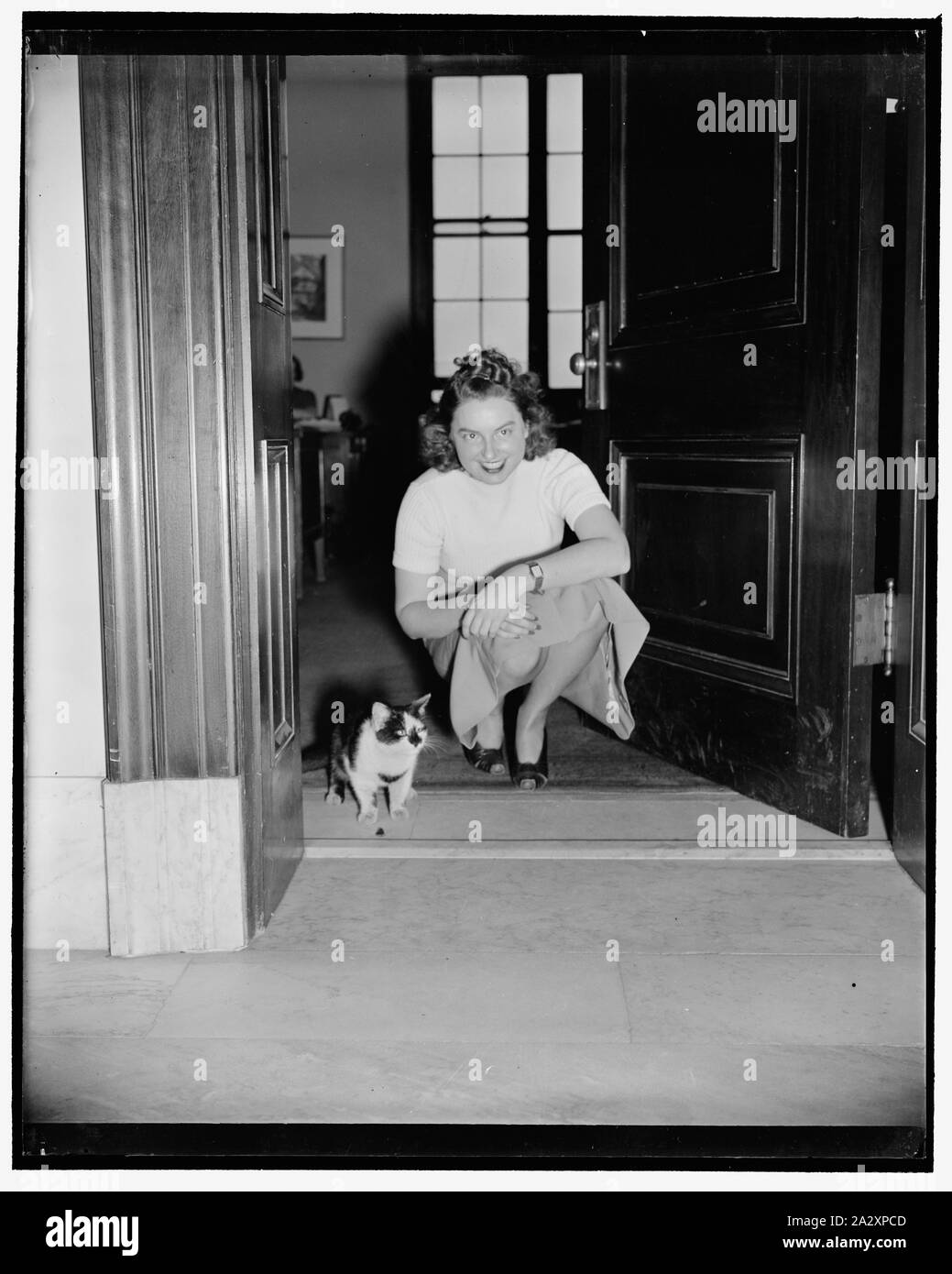 Rosalie Sutton, Assistente del segretario del senatore Claude pepe della Florida. Il gatto si smarrì nel senato edificio per uffici Foto Stock