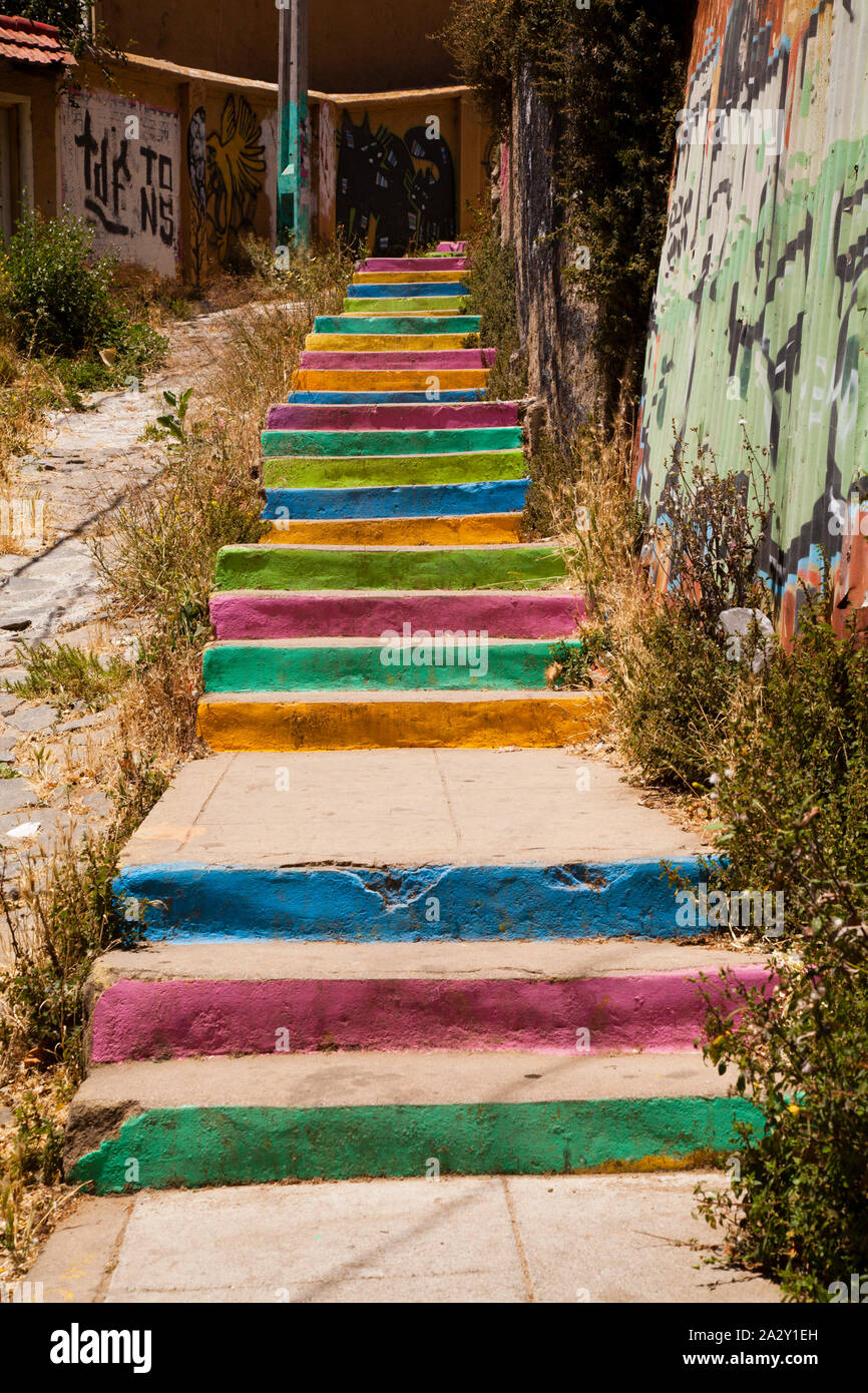 Dipinto di rainbow scale, Valparaiso, Cile Foto Stock