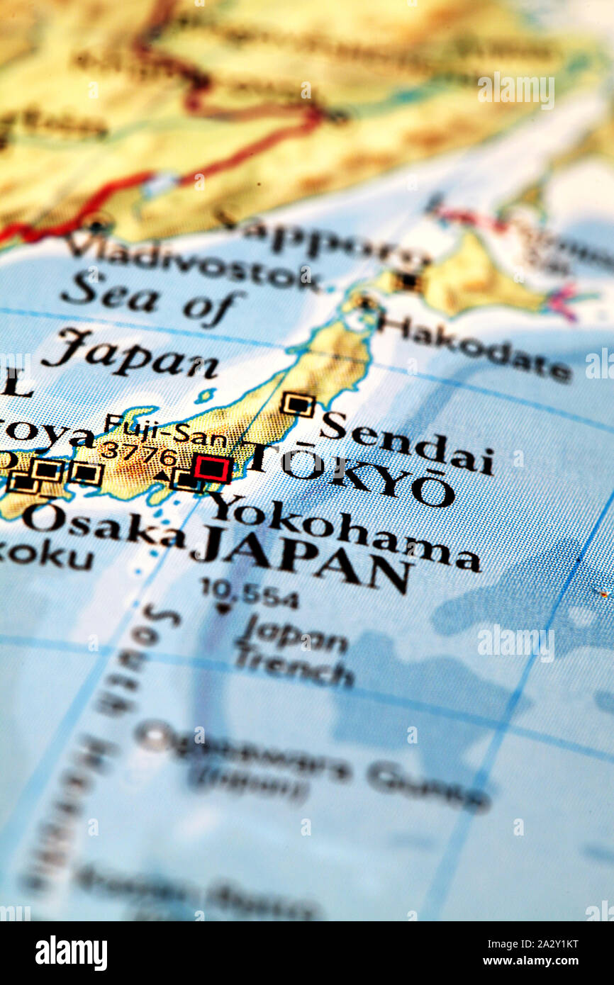 Tokyo Giappone, Atlante sulla mappa del mondo Foto Stock