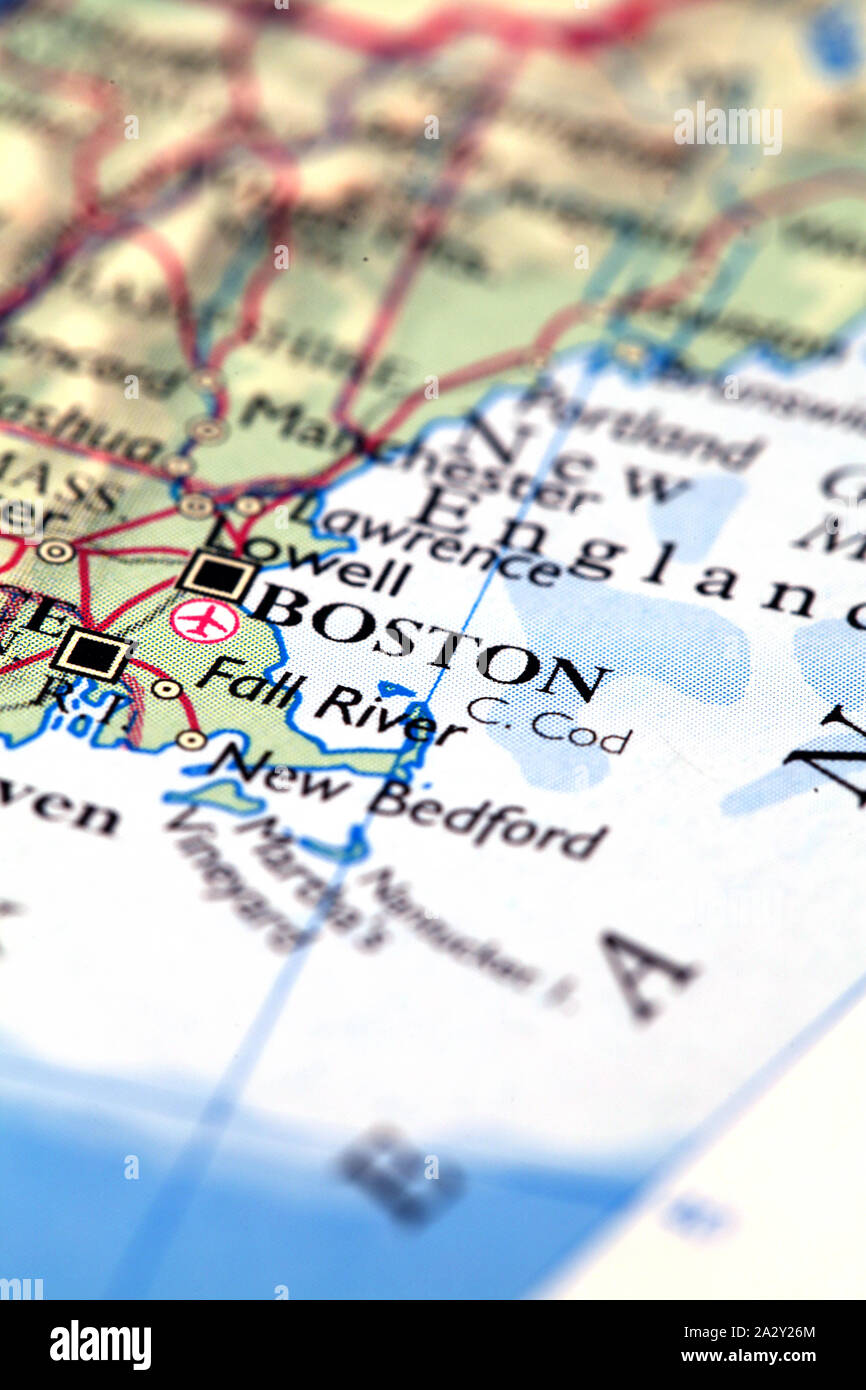 Boston Stati Uniti d'America, su atlas mappa del mondo Foto Stock