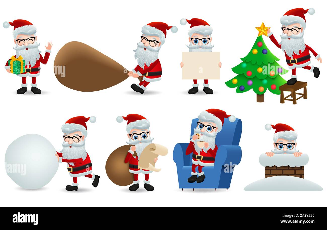 Babbo Natale Natale vettore di caratteri set di elementi. Babbo Natale Natale elementi di caratteri per la stagione delle feste di raccolta in diversi pongono e gesto. Illustrazione Vettoriale