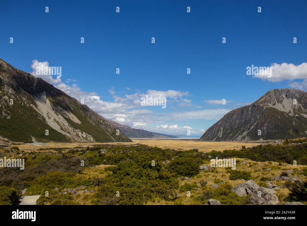 Vista della valle al parco nazionale di Mount Cook Foto Stock