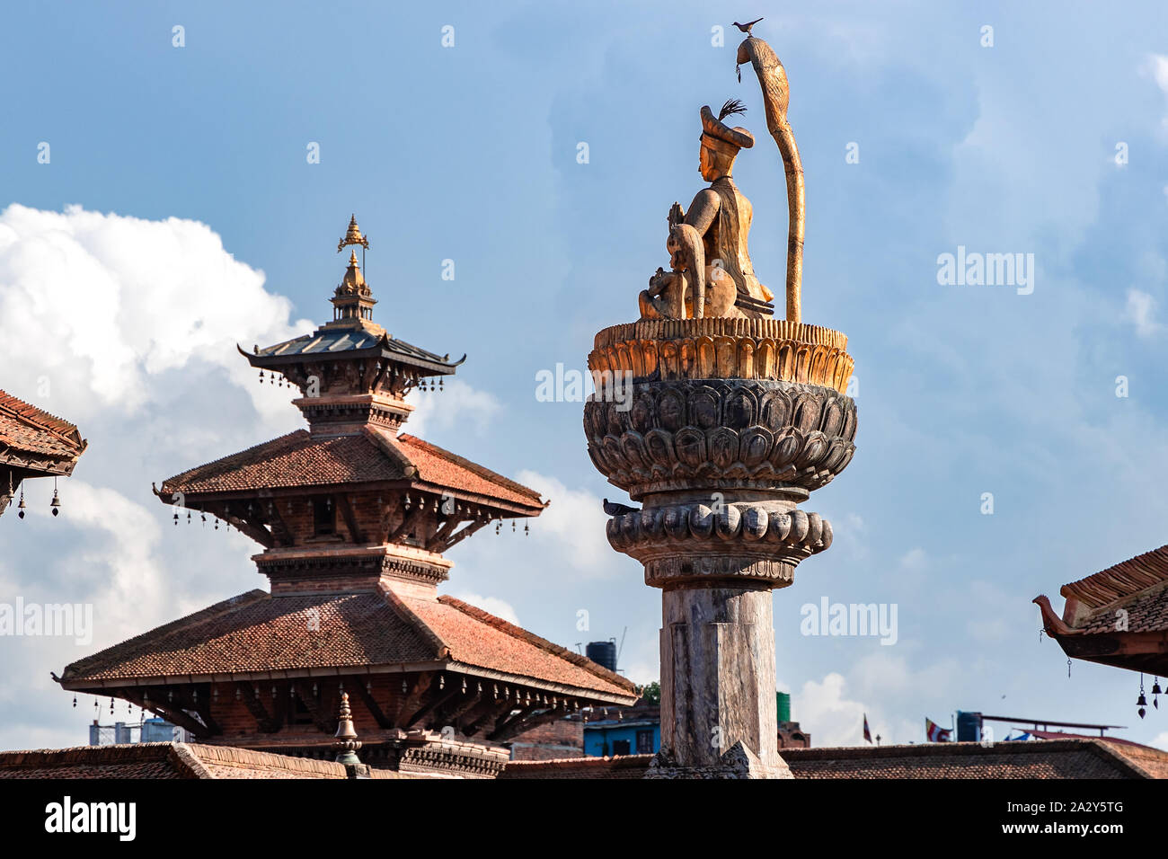 Antichi templi a Patan Durbar Square, Nepal. Un sito Patrimonio Mondiale dell'UNESCO. Foto Stock