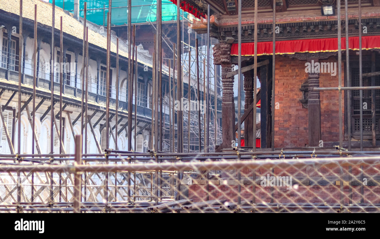 Templi sotto la ricostruzione dopo il terremoto in Nepal 2015 Foto Stock