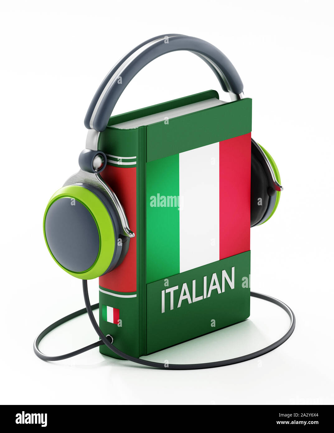Dizionario italiano con cuffie isolato su sfondo bianco. 3D'illustrazione. Foto Stock