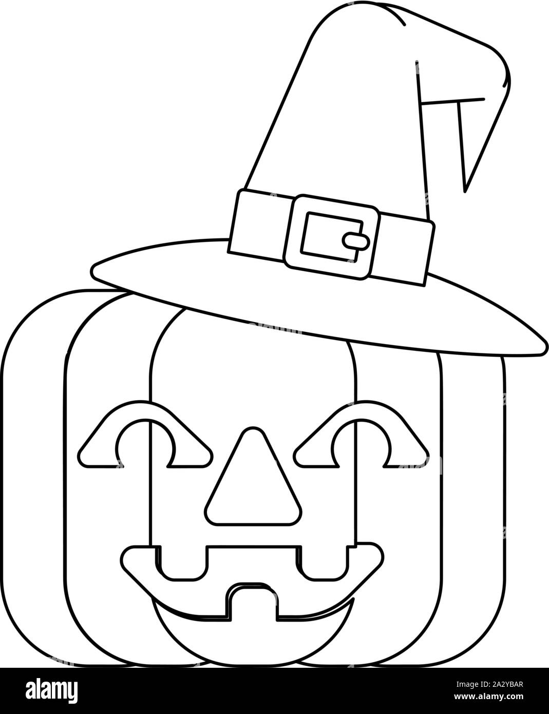Halloween Witch Hat Zucca in contorno Illustrazione Vettoriale