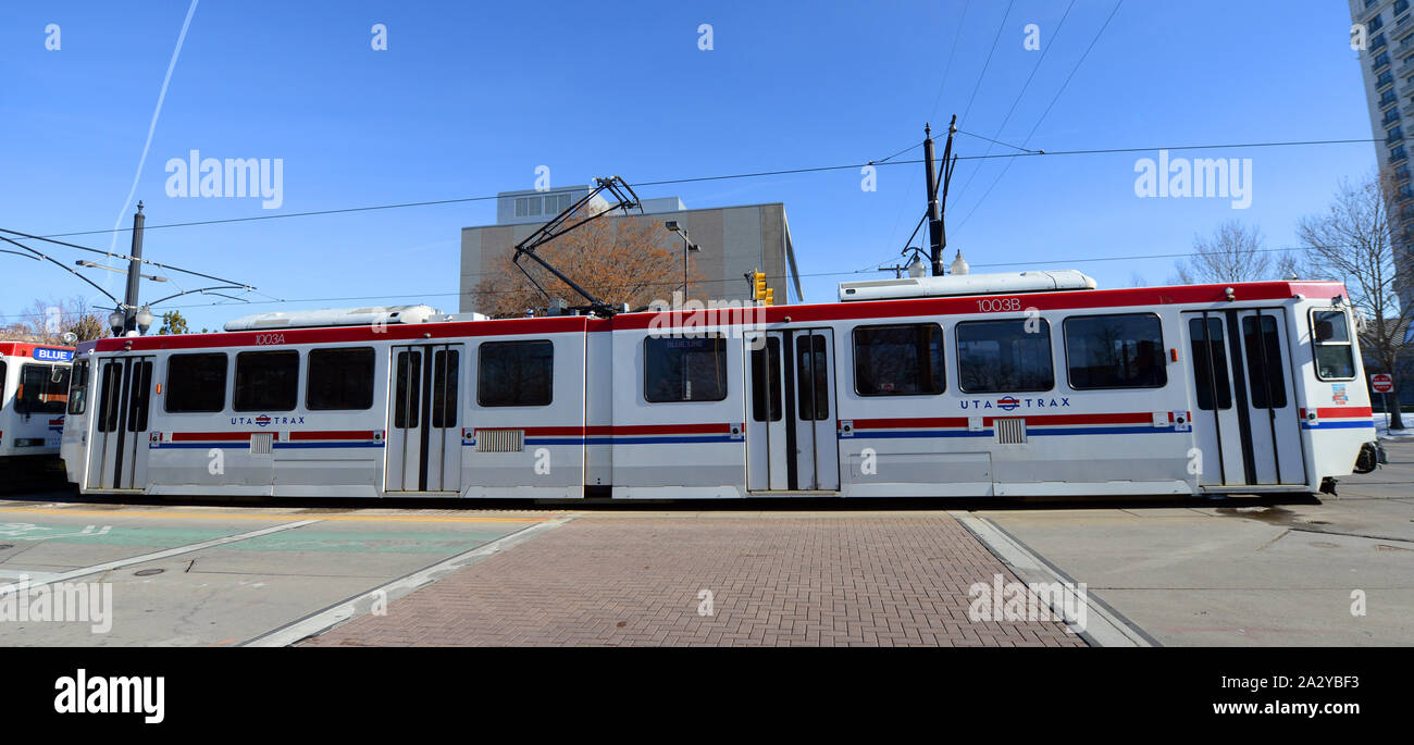 TRAX ( Light Rail ) Sistema in Salt Lake City, Utah, Stati Uniti d'America. Foto Stock