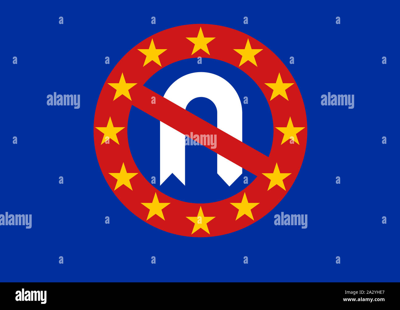 Bandiera dell'UE con un n. U-turn segno con le dodici stelle incorporato per la progettazione Foto Stock