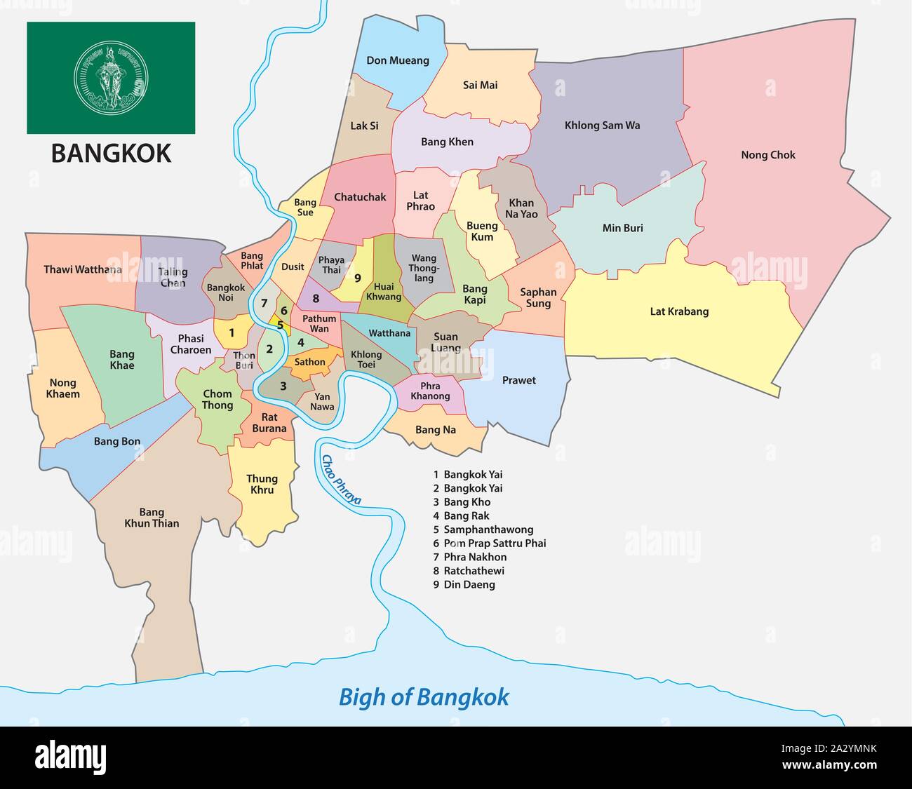 Bangkok politica e amministrativa di mappa con bandiera Illustrazione Vettoriale